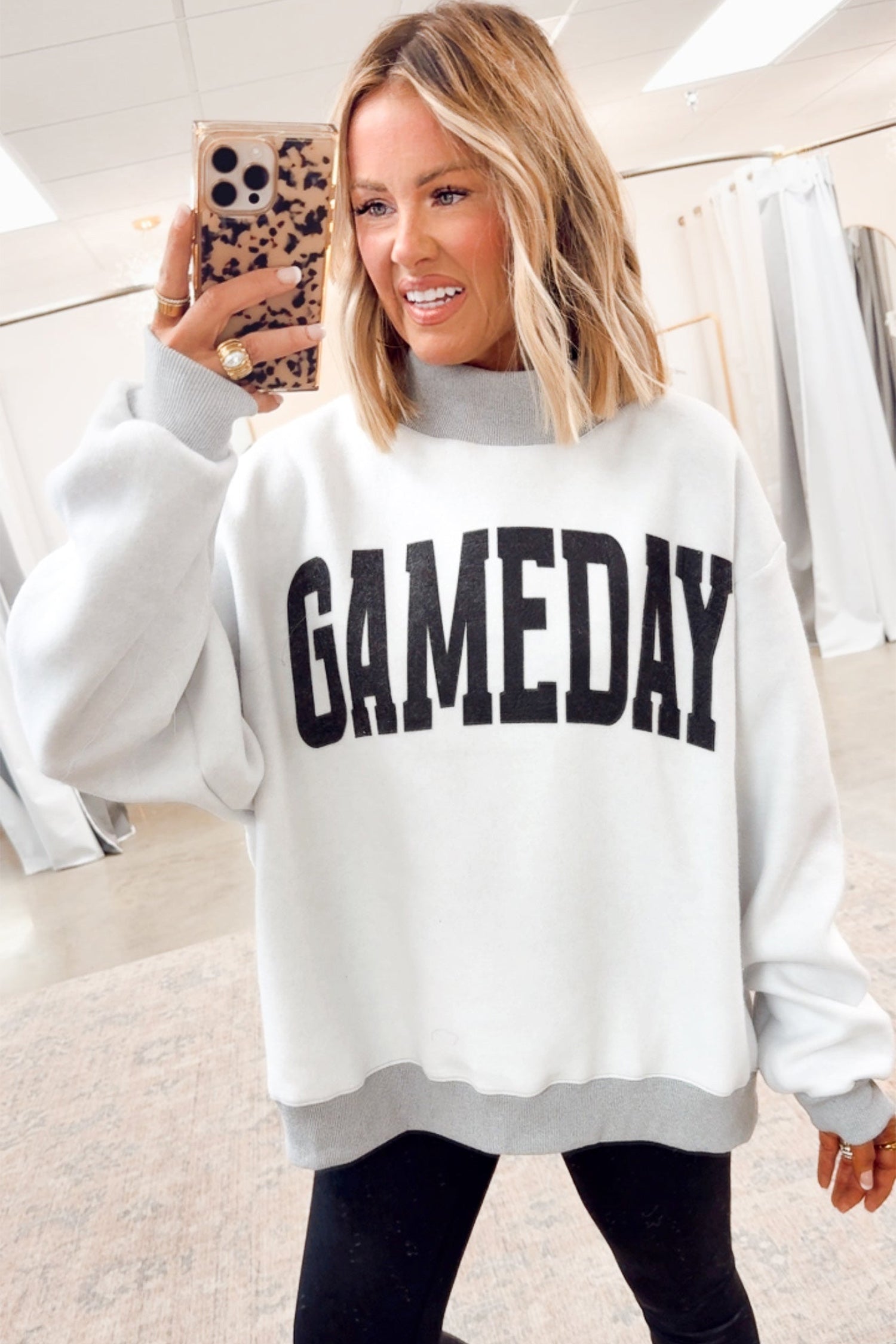 Light Grey Football Reversible Mock Neck Sweatshirt