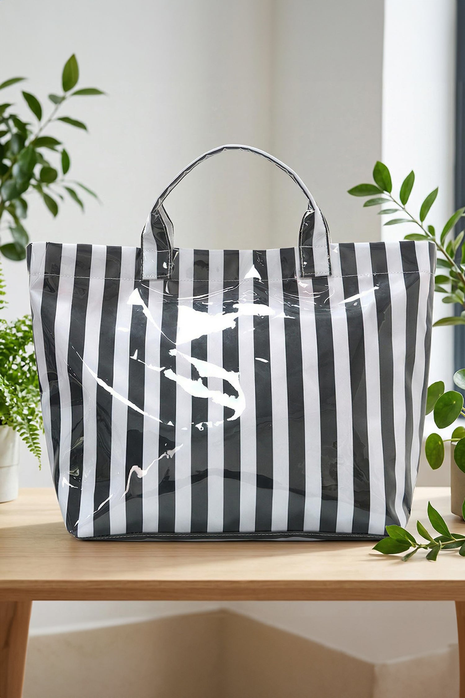 Rose Red Glossy Striped Vinyl Large Tote Bag