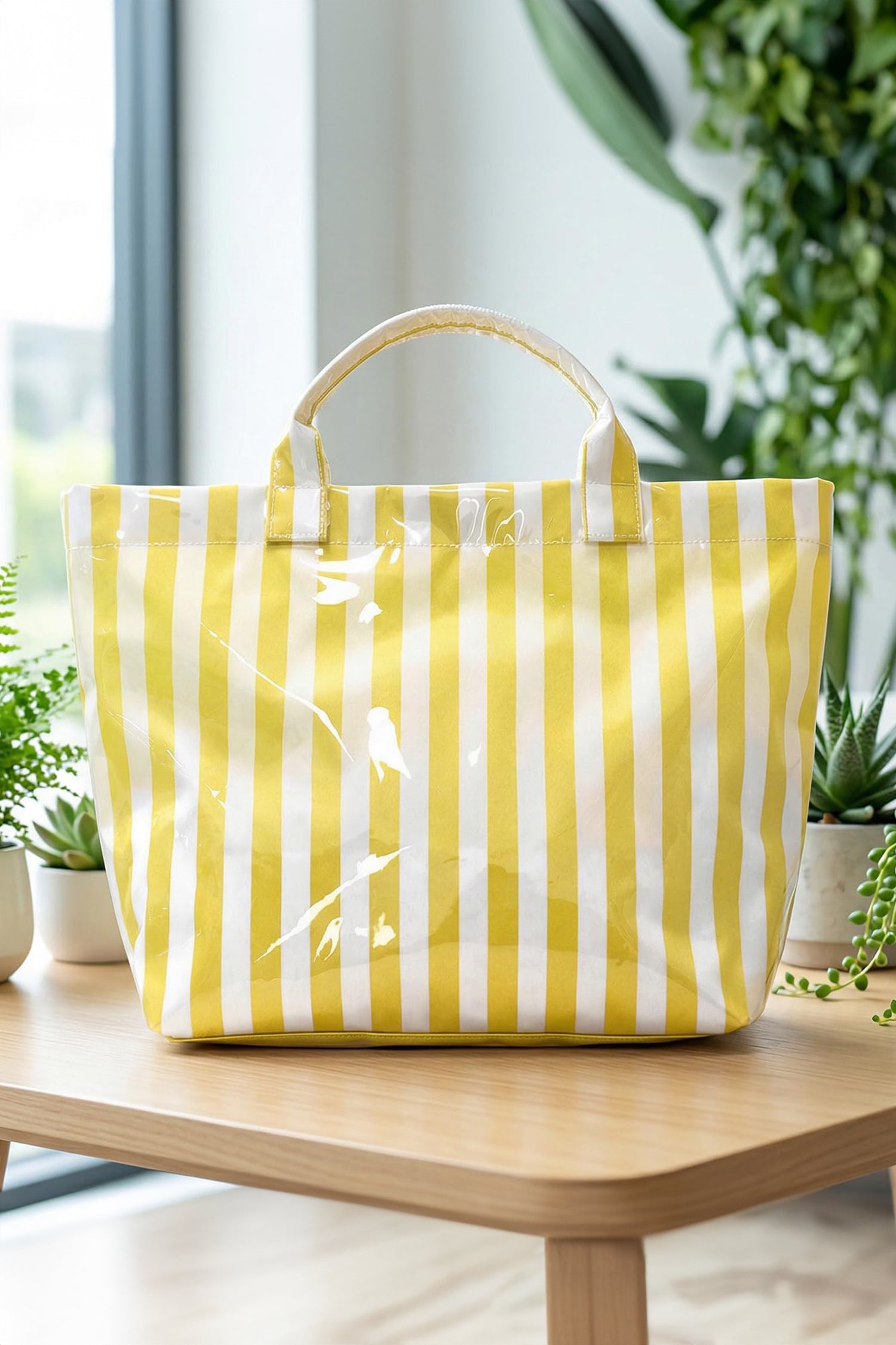 Rose Red Glossy Striped Vinyl Large Tote Bag