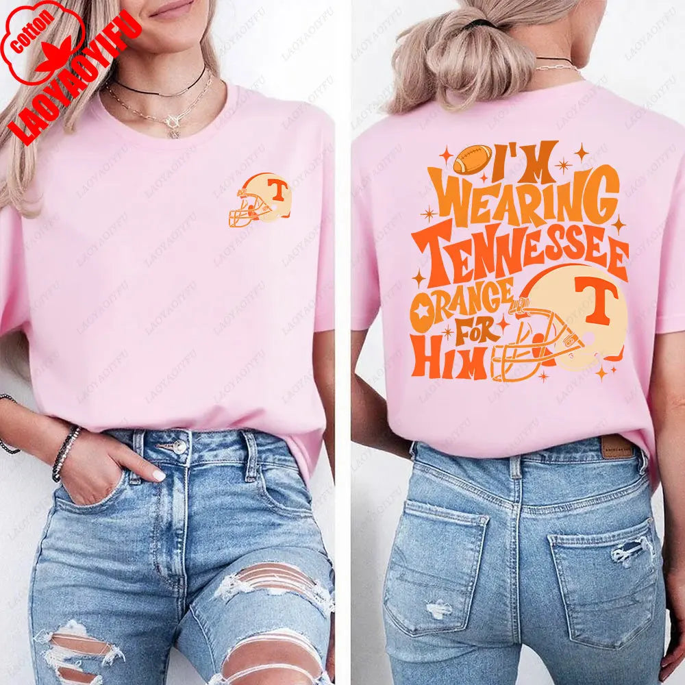 I'm Wearing Tennessee Orange for Him Shirt Tennessee Orange Shirt Football Team Shirt Game Day Women T-shirt Summer Streetwear