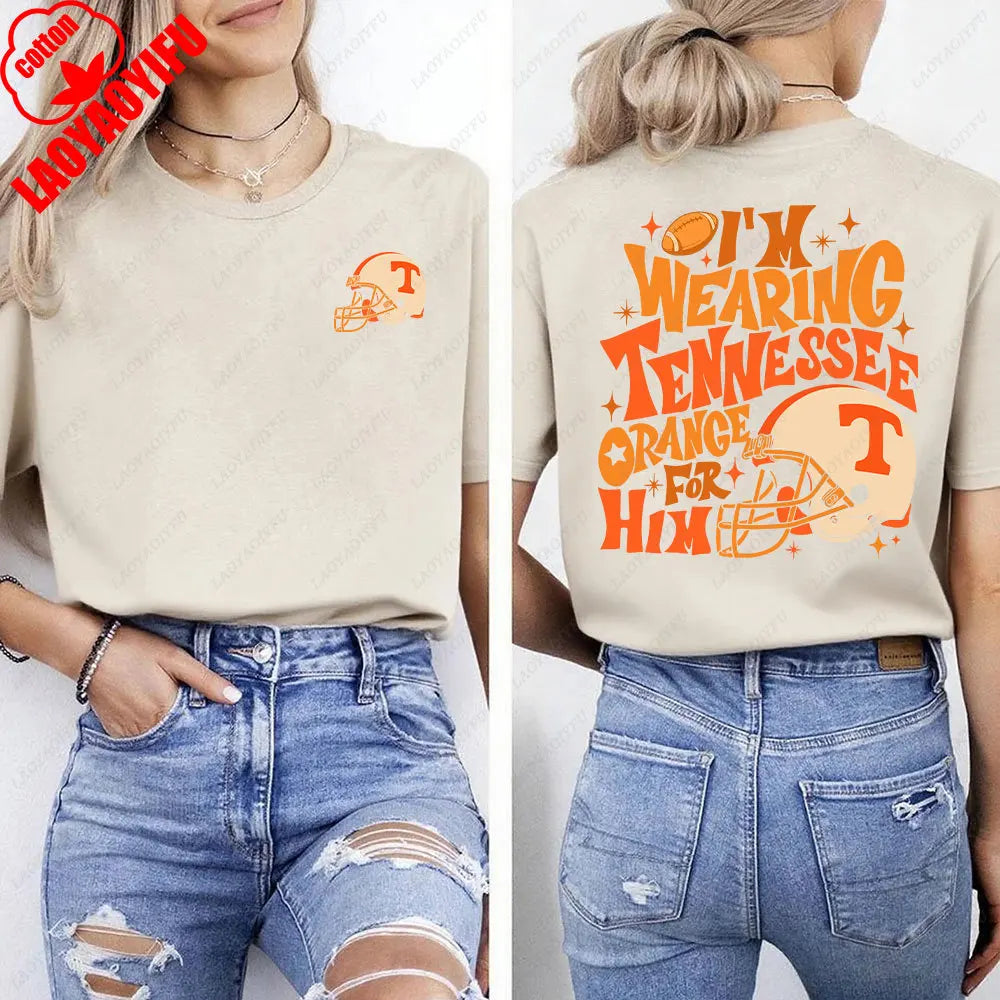 I'm Wearing Tennessee Orange for Him Shirt Tennessee Orange Shirt Football Team Shirt Game Day Women T-shirt Summer Streetwear