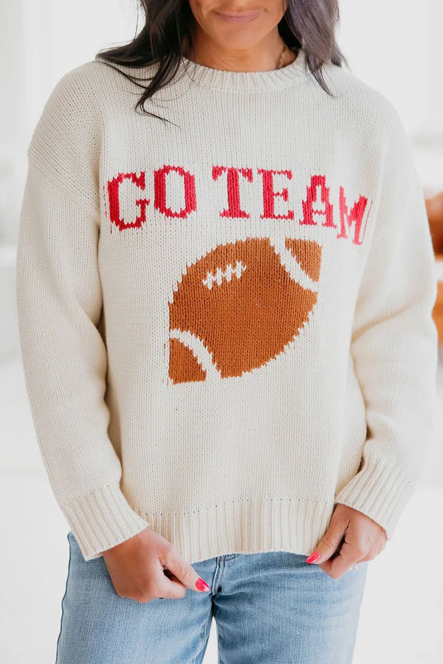 Beige Go Team Knit Sweater