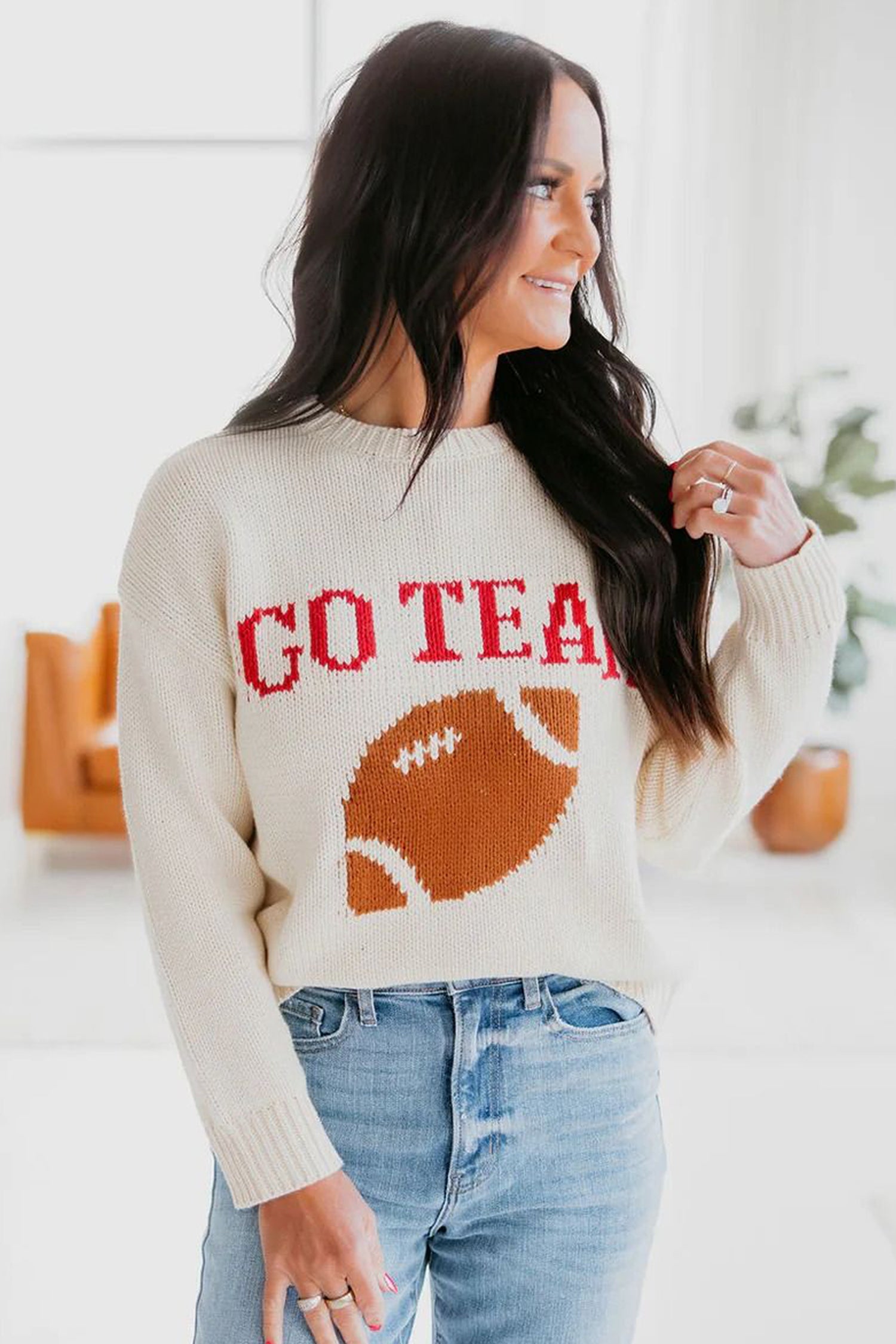 Beige Go Team Knit Sweater