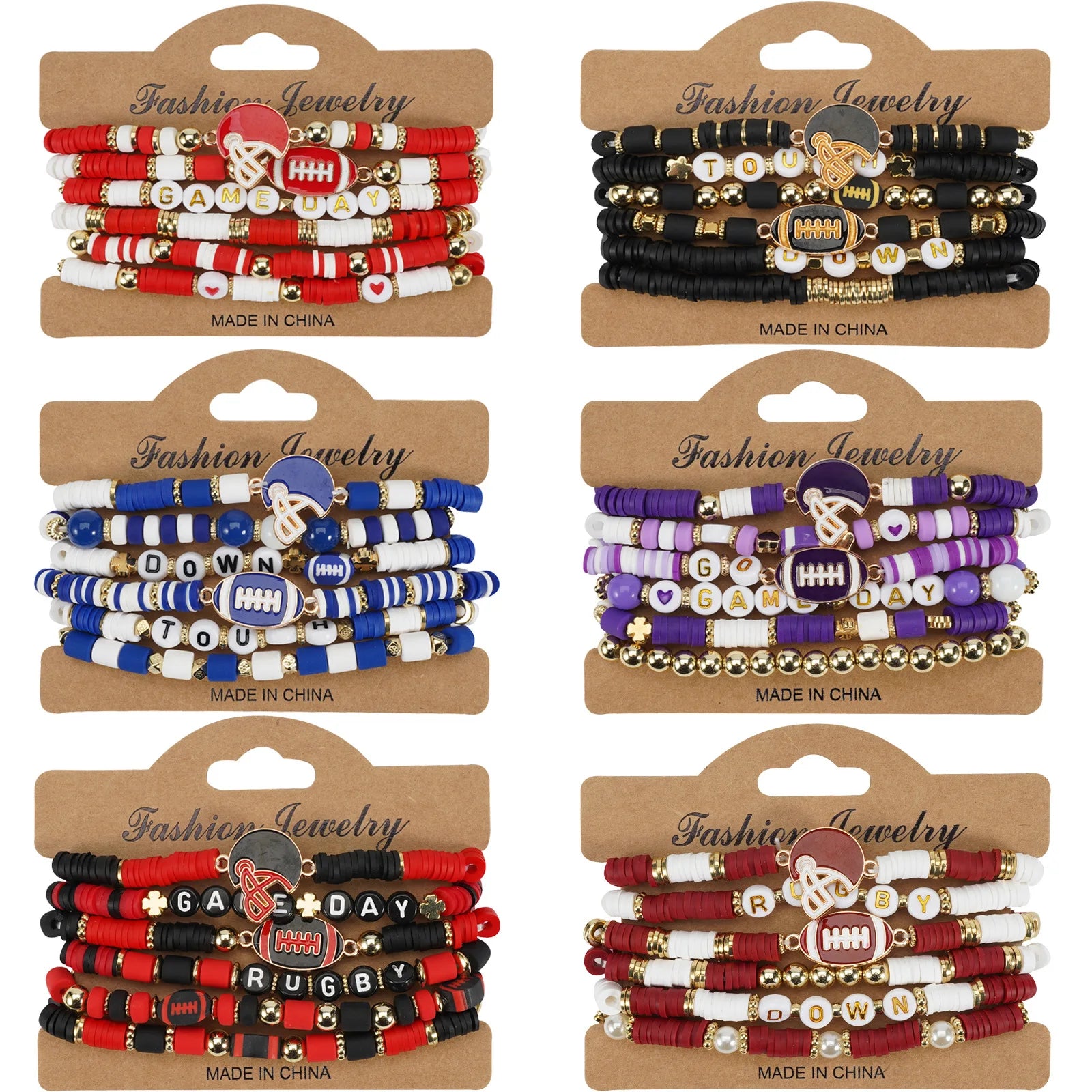 KMVEXO Game Day Polymer Clay Beaded Rugby Ball Bracelet Sets for Women Men Letter Sports Bracelet Bangle Wristband Party Jewelry