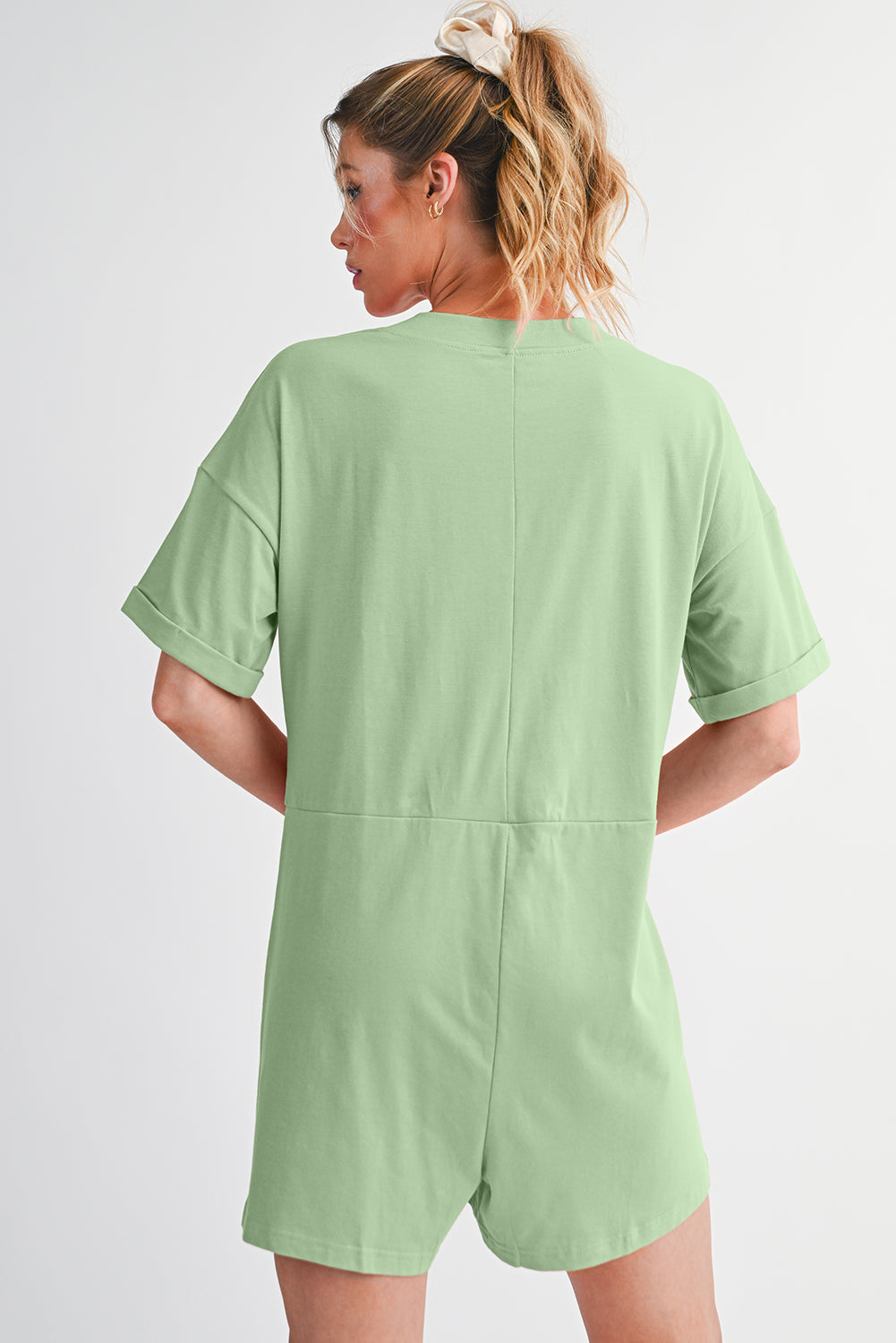 Myosotis Loose Half Sleeve V Neck Plain Romper