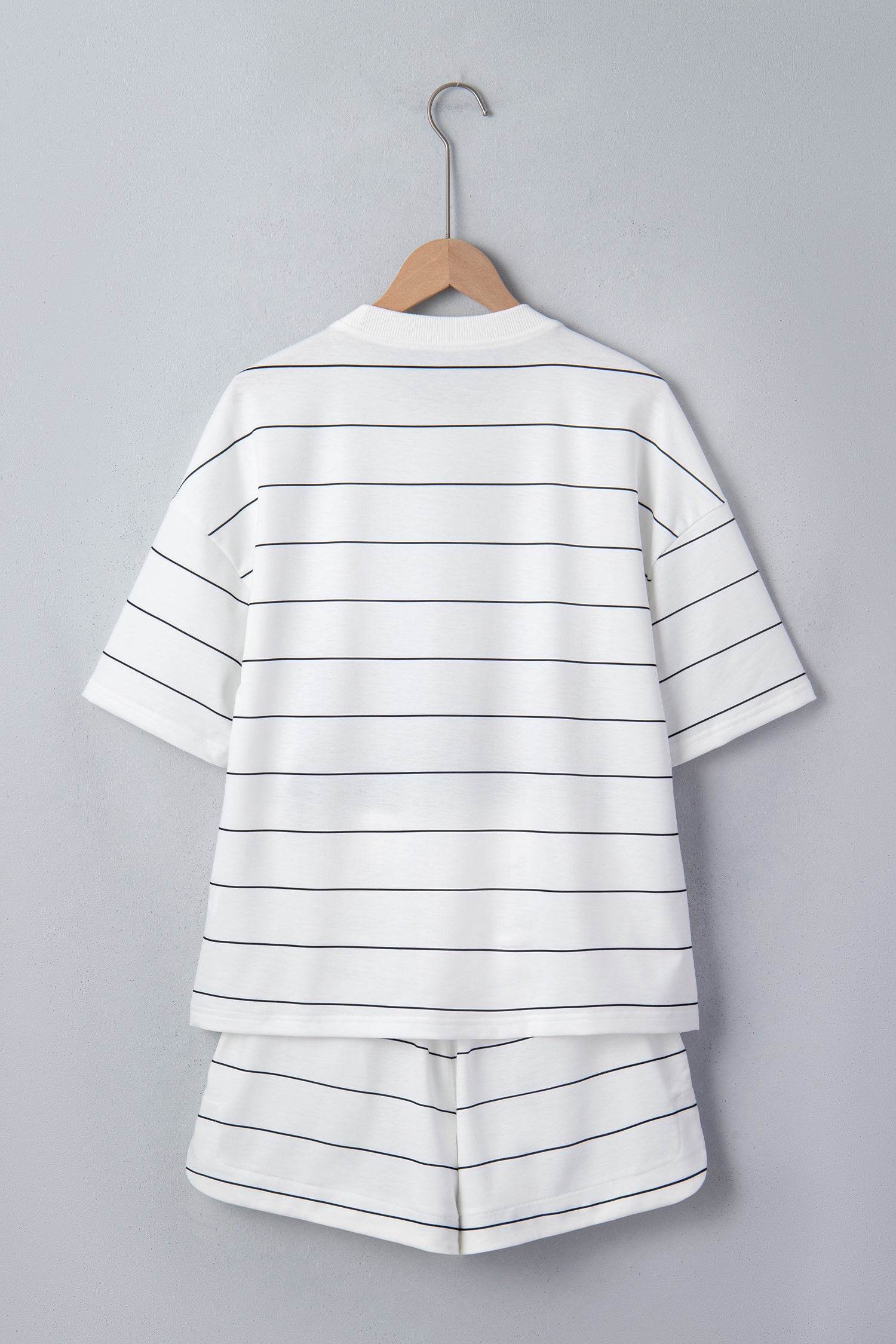 Black Stripe Half Sleeve Tee Drawstring Shorts 2pcs Set