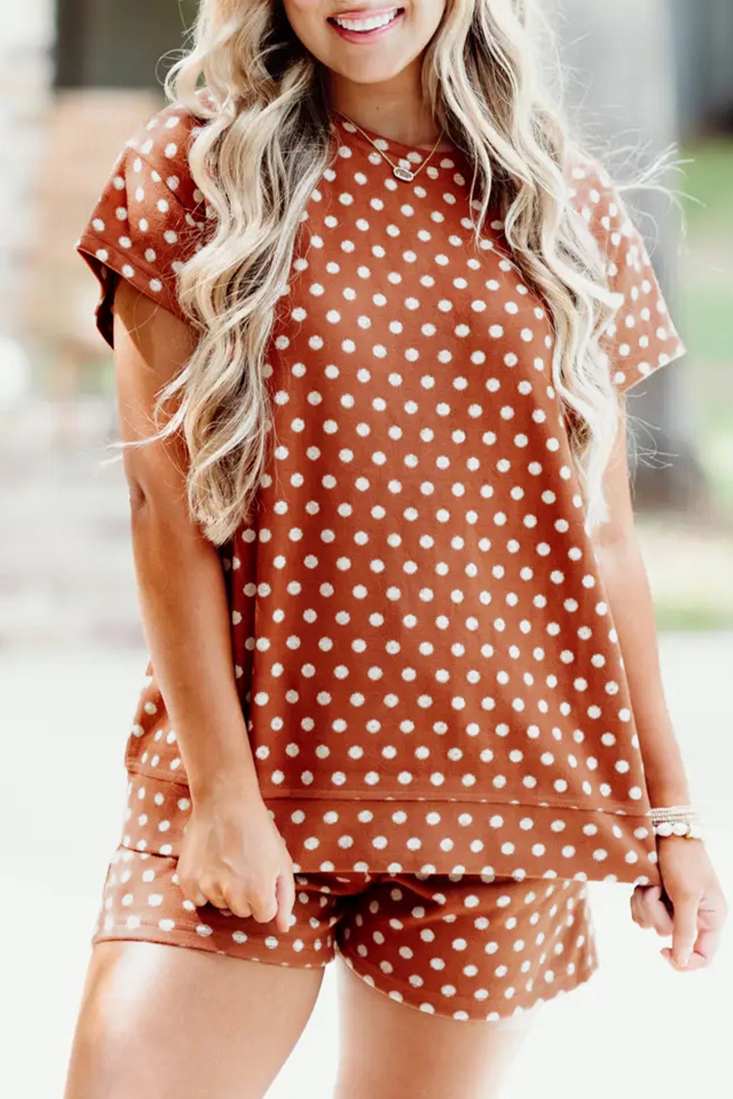 Green Polka Dot Print Short Set