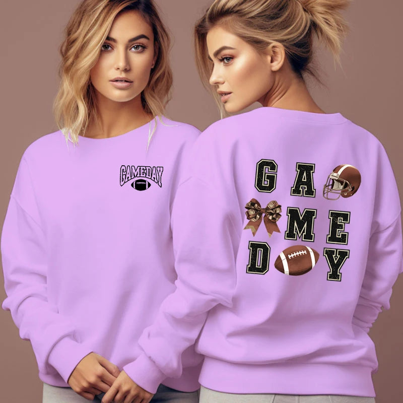 Football Lovers Gifts Classic Sweatshirts Women Game Day Essential Autumn Hoodies Football Bow Sports Lover Fashion Sweatshirt