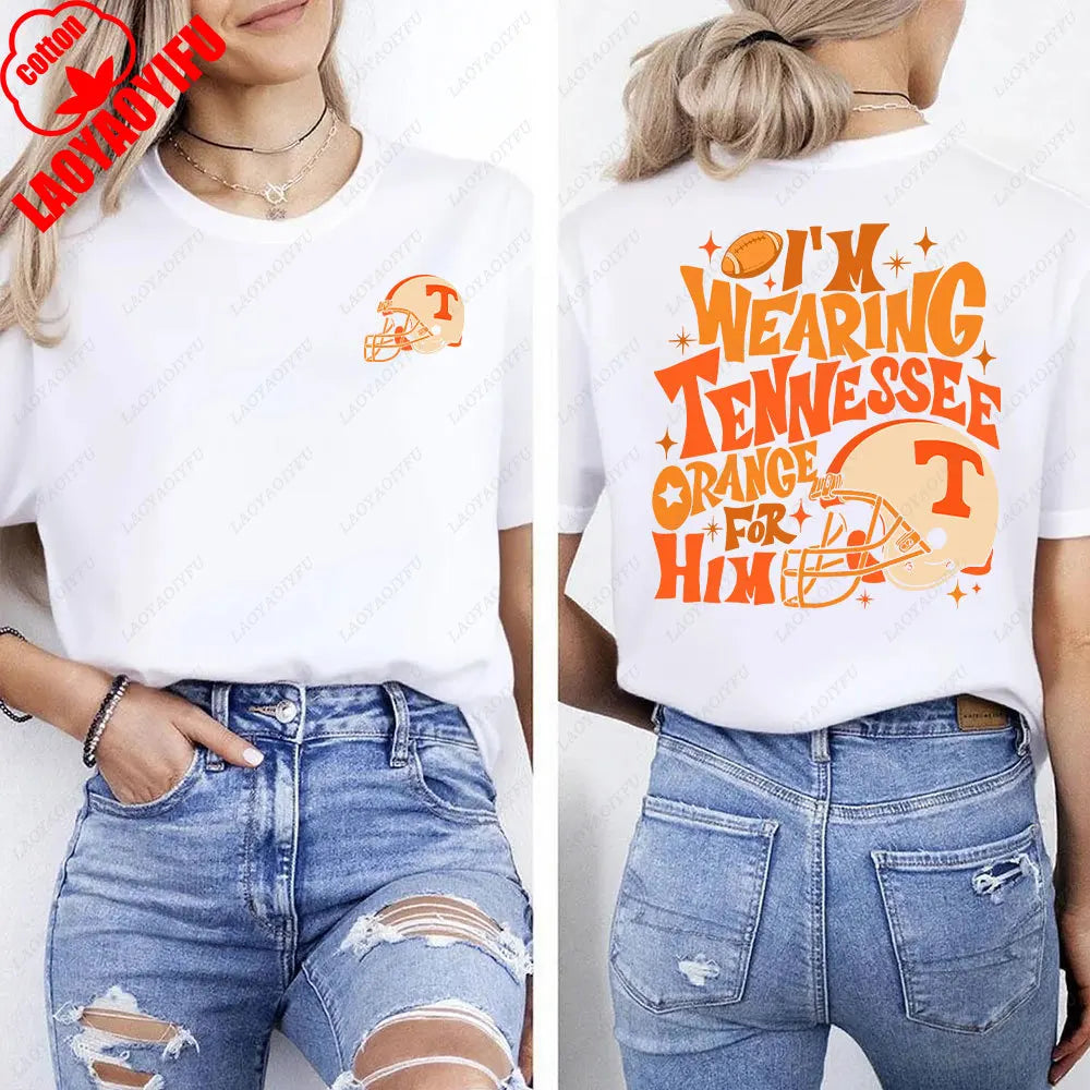 I'm Wearing Tennessee Orange for Him Shirt Tennessee Orange Shirt Football Team Shirt Game Day Women T-shirt Summer Streetwear