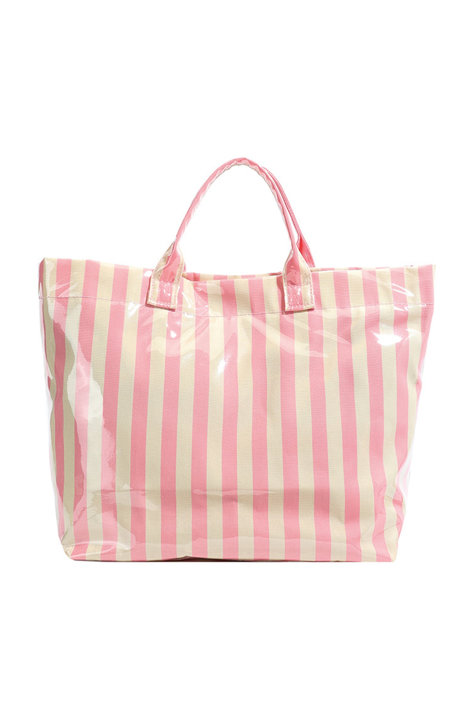 Rose Red Glossy Striped Vinyl Large Tote Bag
