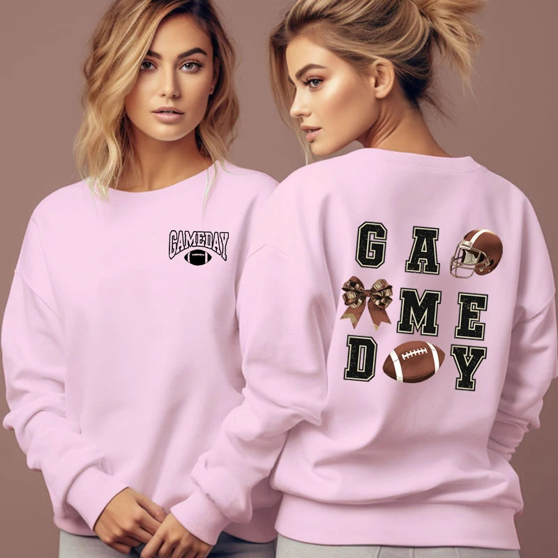 Football Lovers Gifts Classic Sweatshirts Women Game Day Essential Autumn Hoodies Football Bow Sports Lover Fashion Sweatshirt