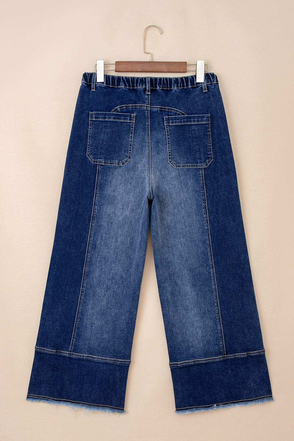 Gray Drawstring Seam Detail Raw Hem Wide Leg Jeans