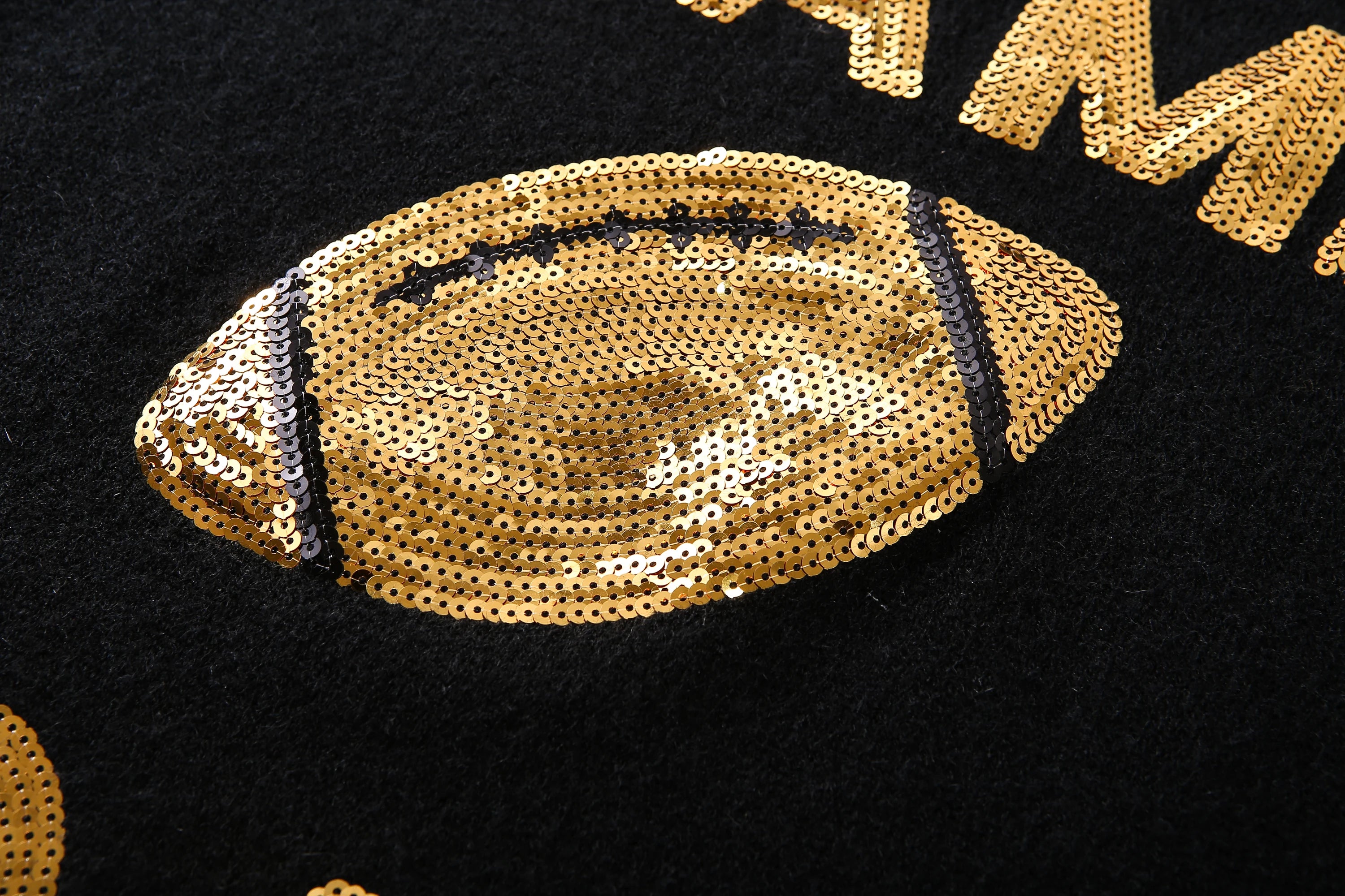 Woman Clothing Black and Gold Pullovers Game Day Sequins Sweater Women