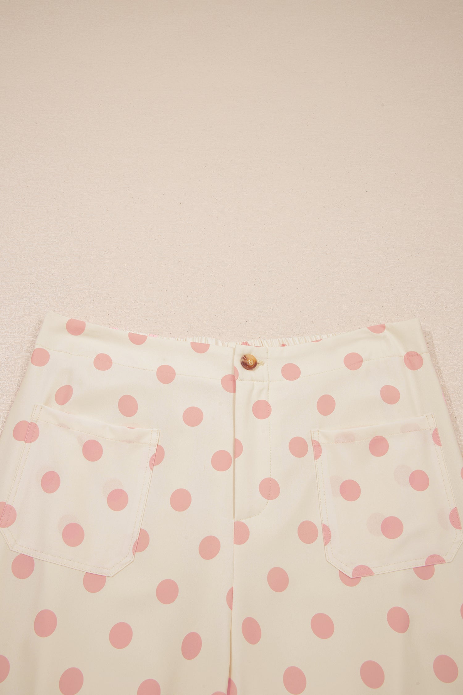 Sky Blue Polka Dot Print Patched Pocket Mid-rise Straight Leg Pants