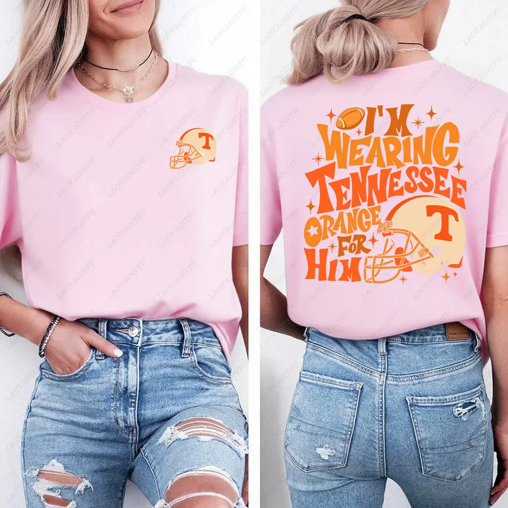 I'm Wearing Tennessee Orange for Him Shirt Tennessee Orange Shirt Football Team Shirt Game Day Women T-shirt Summer Streetwear