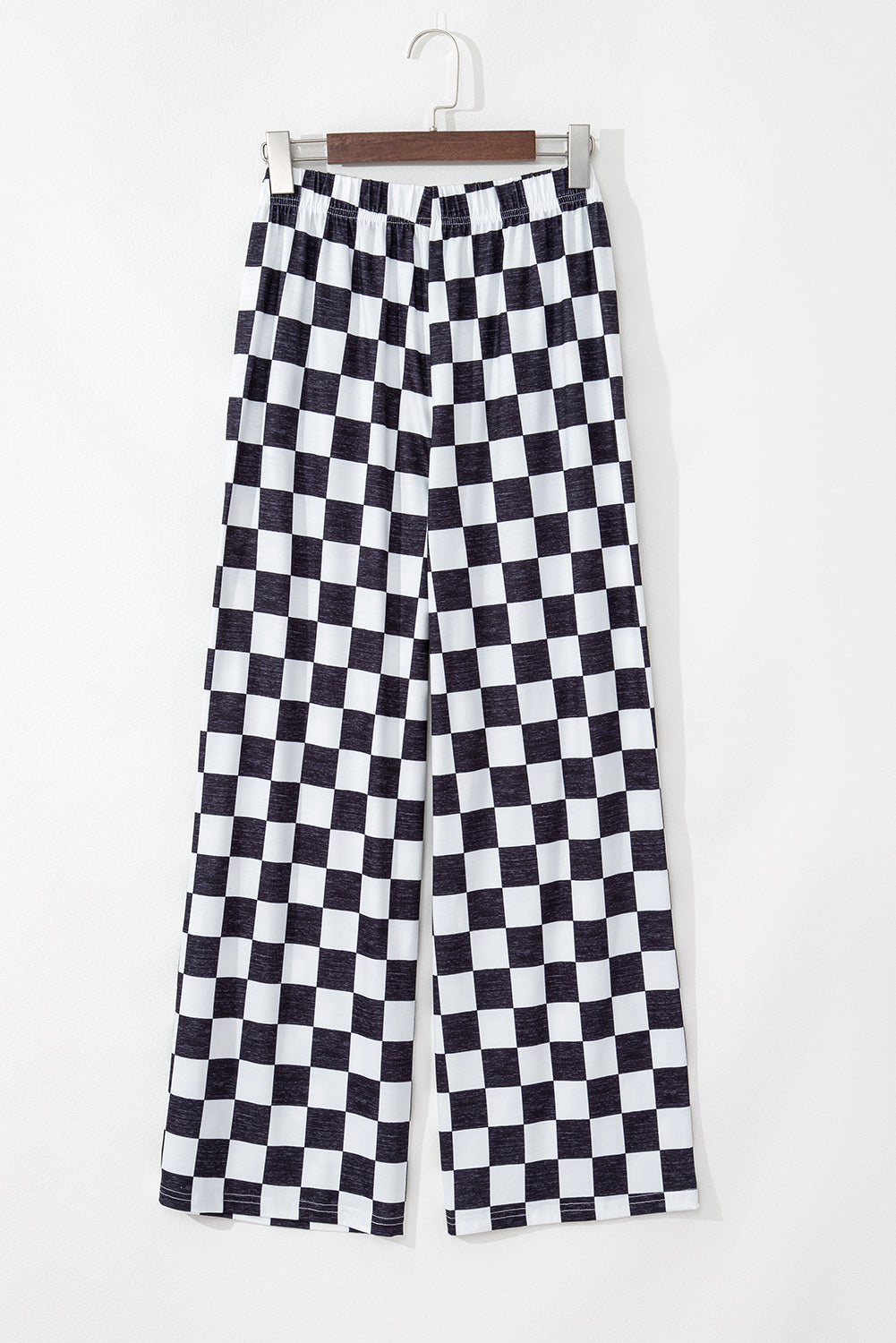 Red 2-Tone Checked Print High Waist Wide Leg Pants