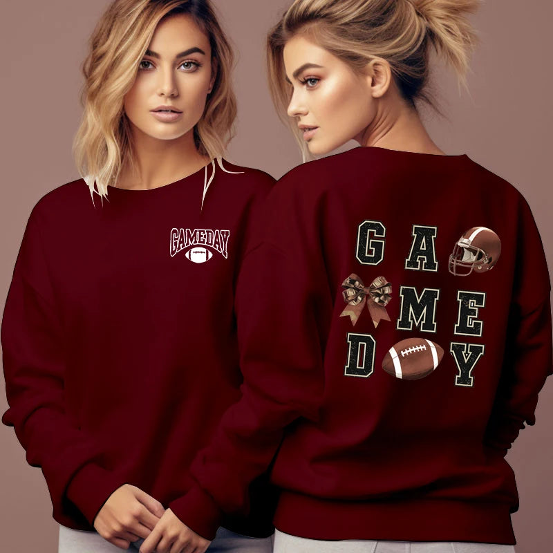 Football Lovers Gifts Classic Sweatshirts Women Game Day Essential Autumn Hoodies Football Bow Sports Lover Fashion Sweatshirt