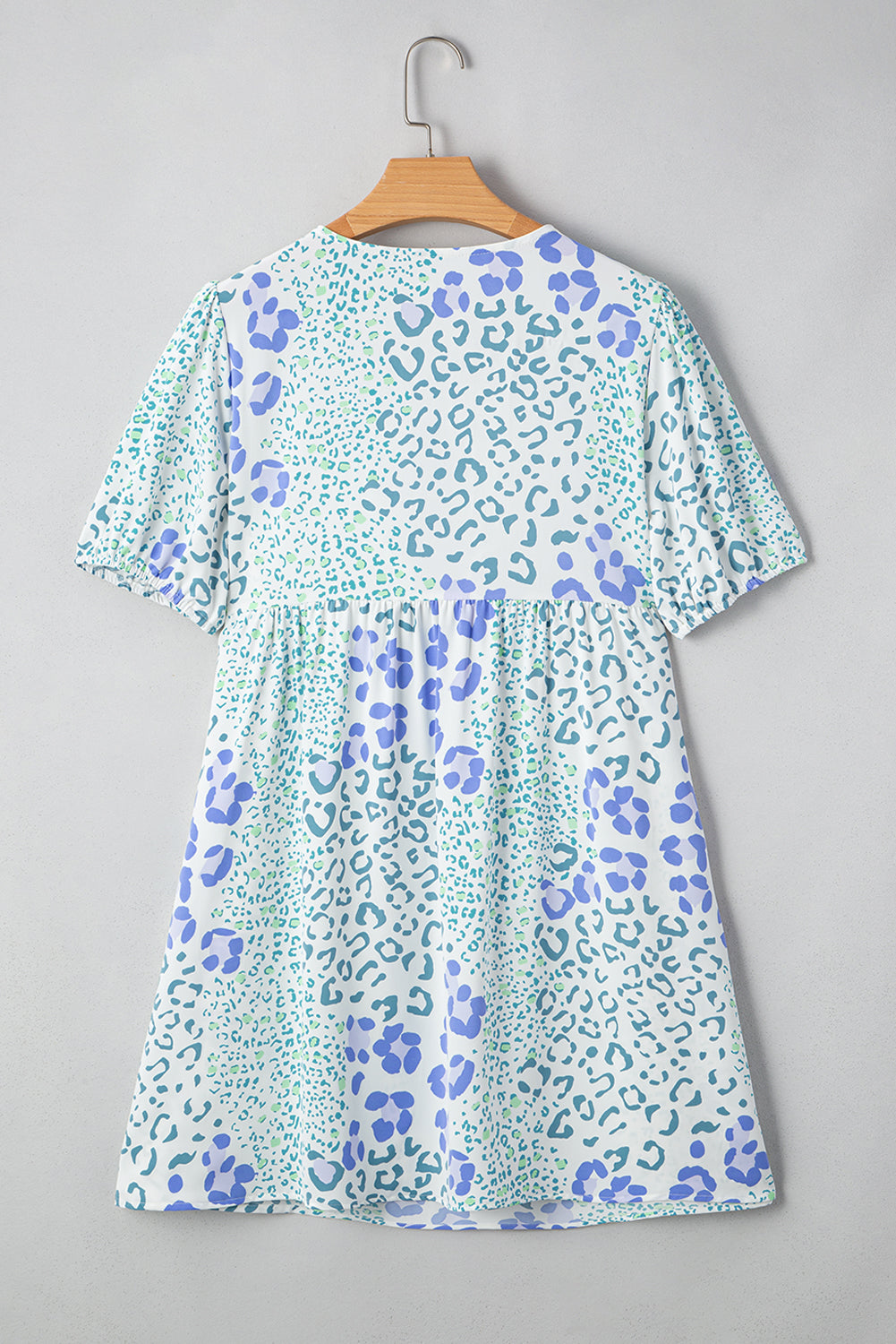 Sky Blue Floral Bow Front Puff Sleeve Mini Dress