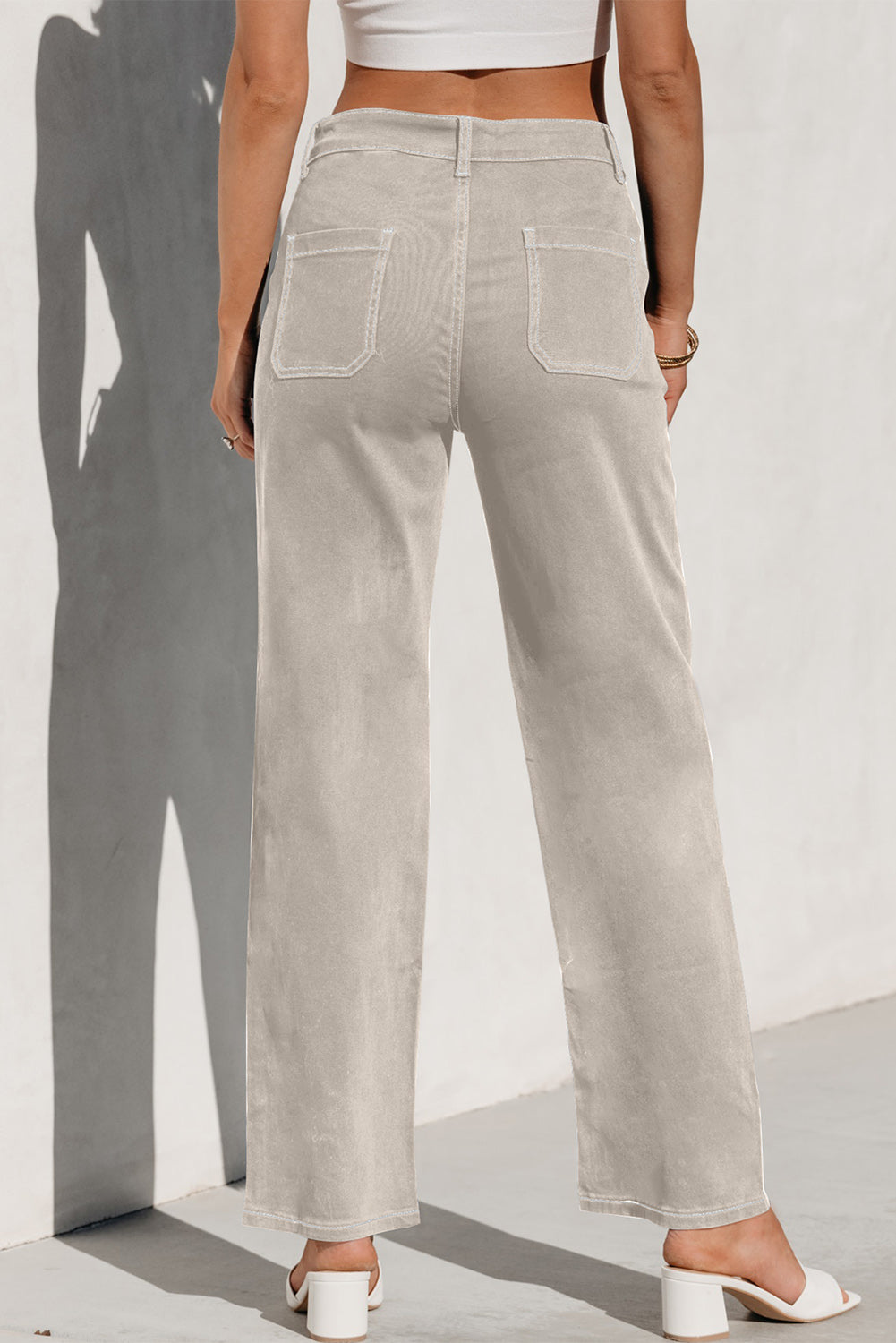 Apricot Contrast Stitching Multi Pockets Loose Jeans