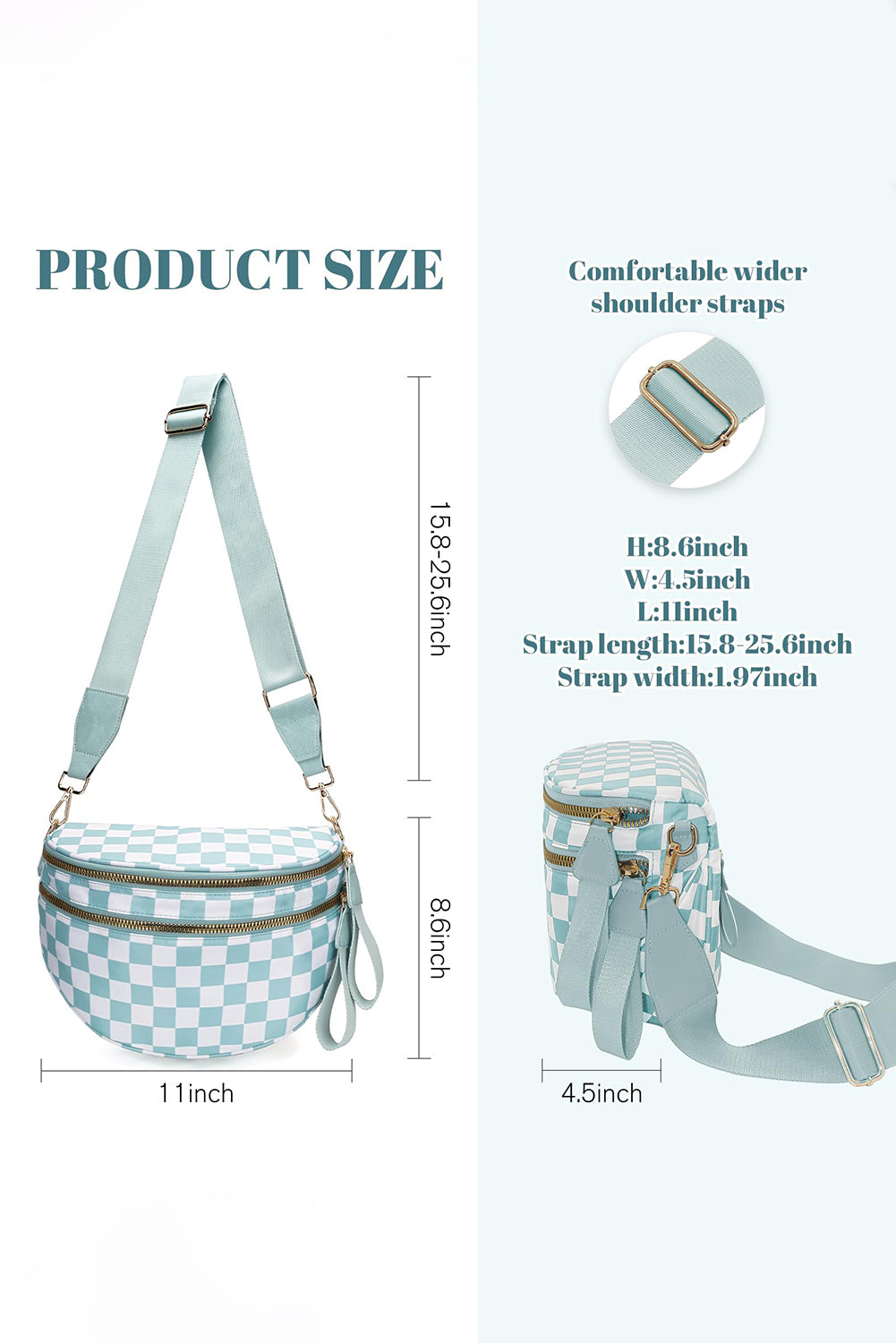 Chestnut Checkered Print Wide Strap Large Crossbody Bag