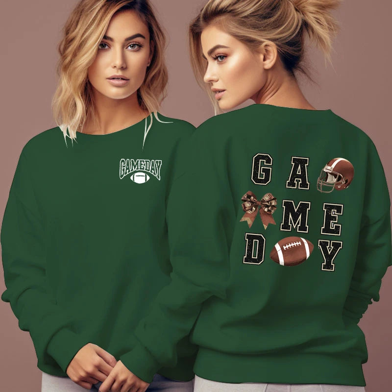 Football Lovers Gifts Classic Sweatshirts Women Game Day Essential Autumn Hoodies Football Bow Sports Lover Fashion Sweatshirt