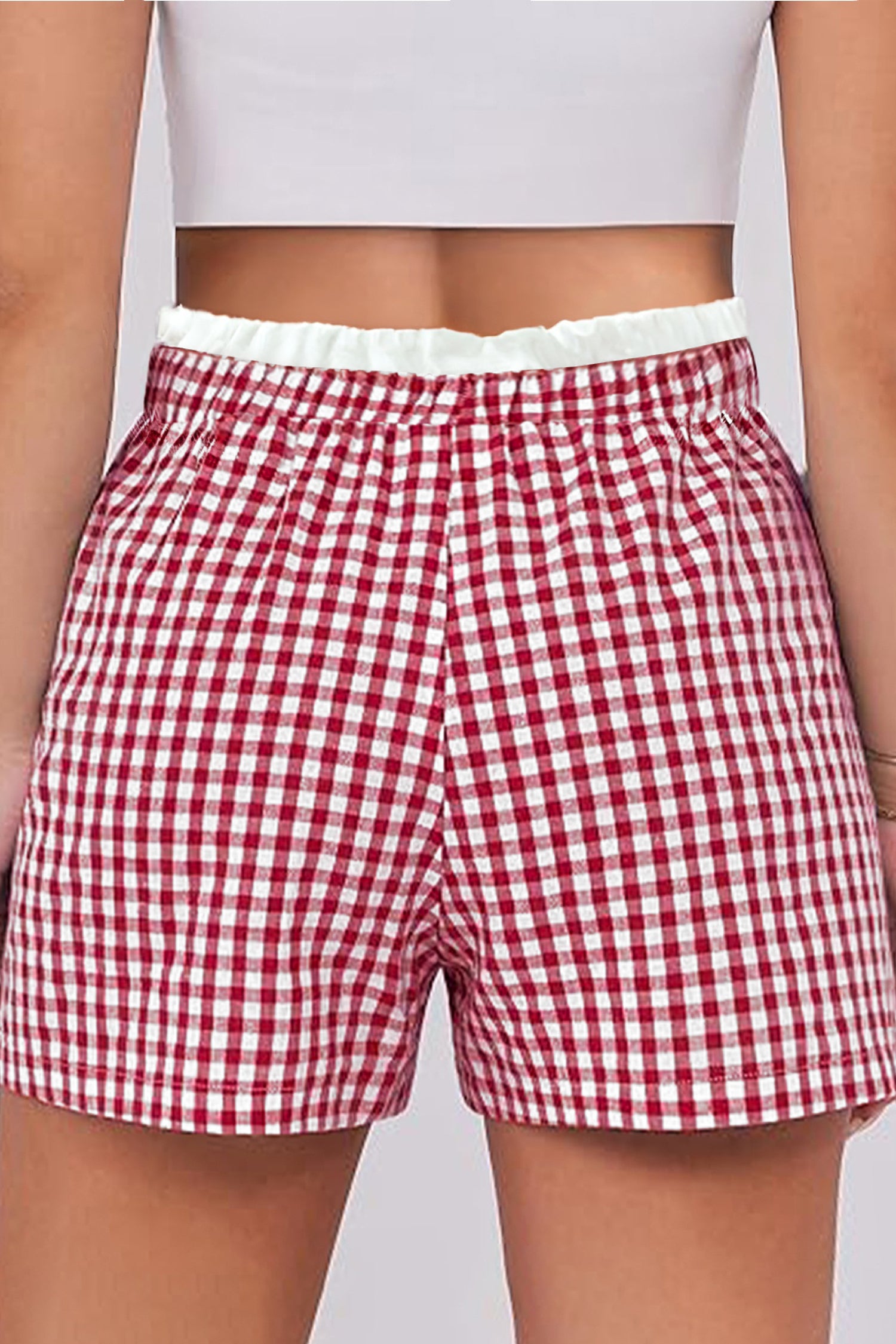 Khaki Contrast Trim Plaid Print Plus Size Shorts