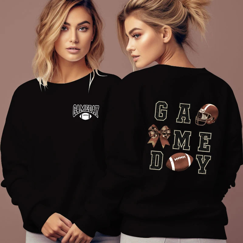 Football Lovers Gifts Classic Sweatshirts Women Game Day Essential Autumn Hoodies Football Bow Sports Lover Fashion Sweatshirt