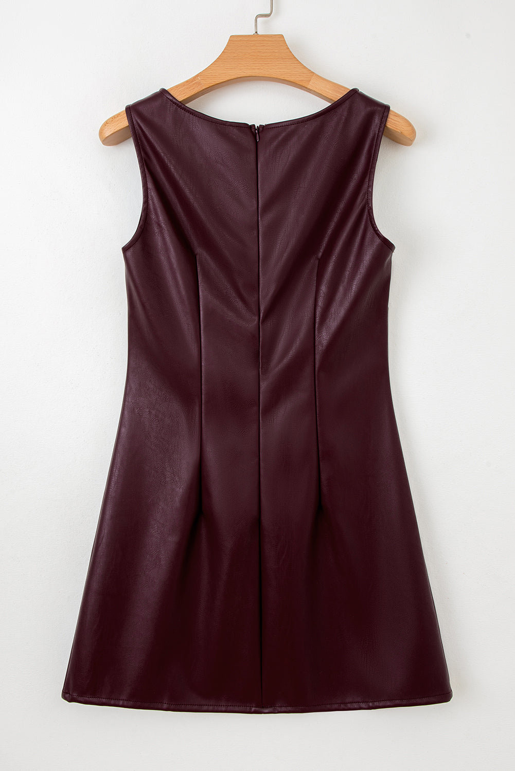Black Faux Leather Sleeveless Round Neck Mini Dress