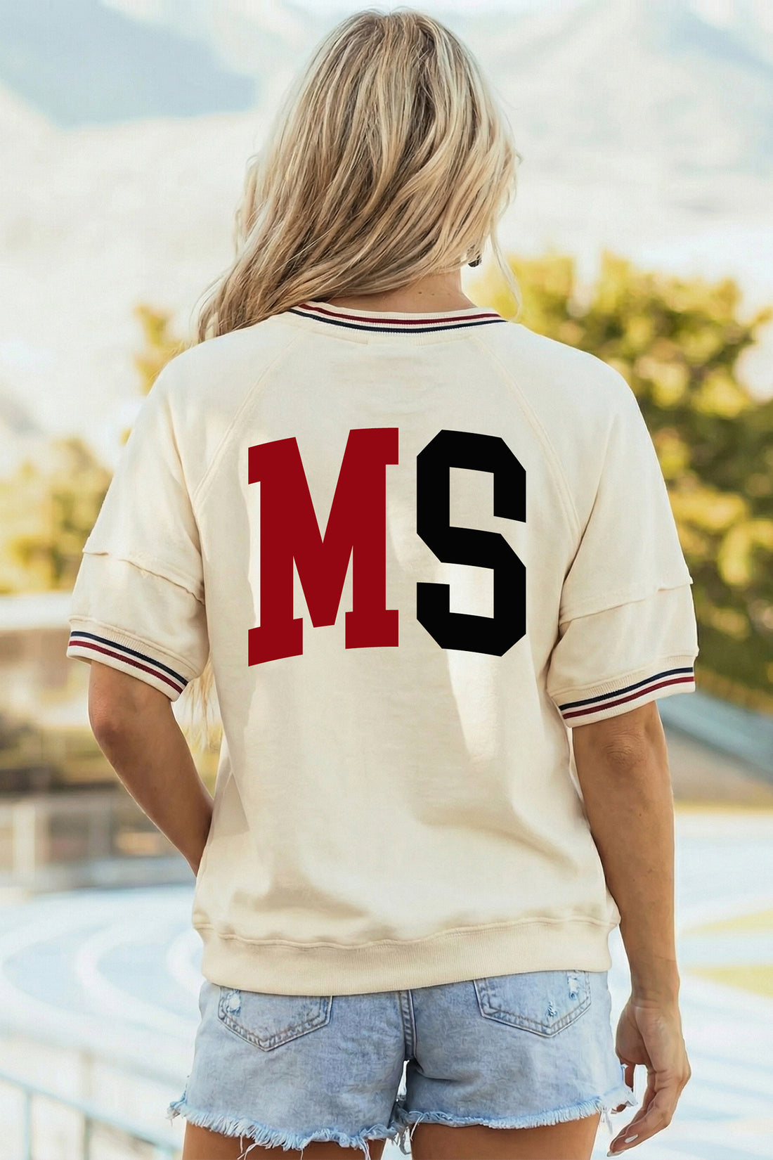 Beige MISSISSIPPI/ MS Reversible Printed Preppy Short Sleeve Top