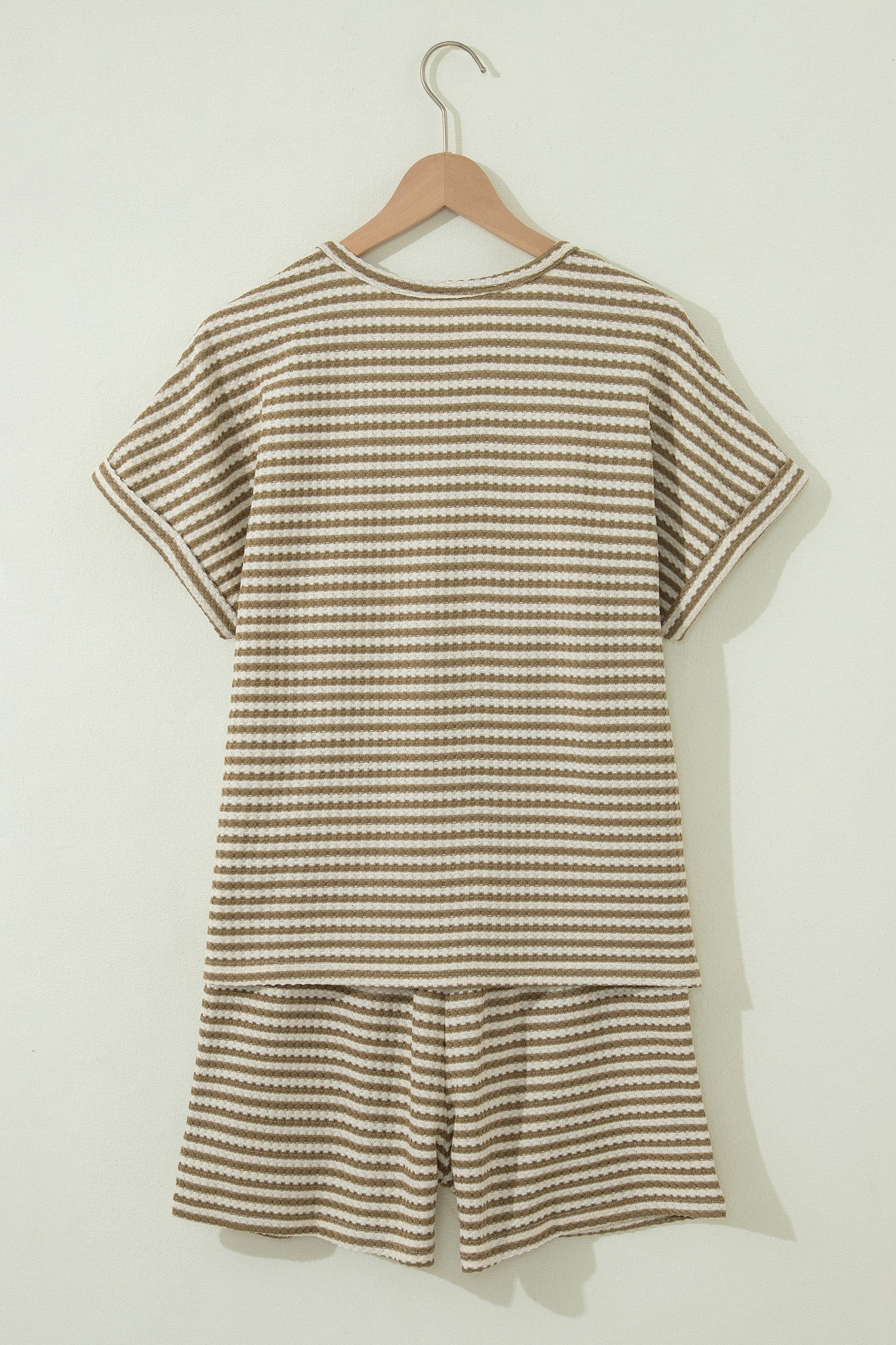 Purple Stripe Breathable Textured Knit Short 2pcs Set