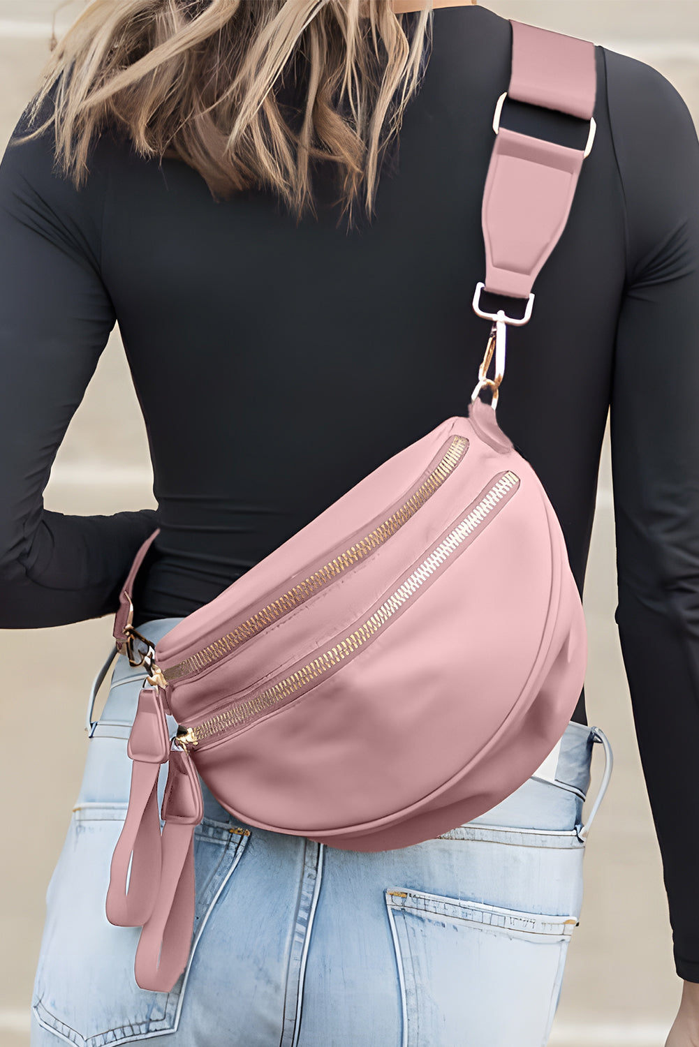 Fiery Red Wide Strap Double Zipper Crossbody Bag
