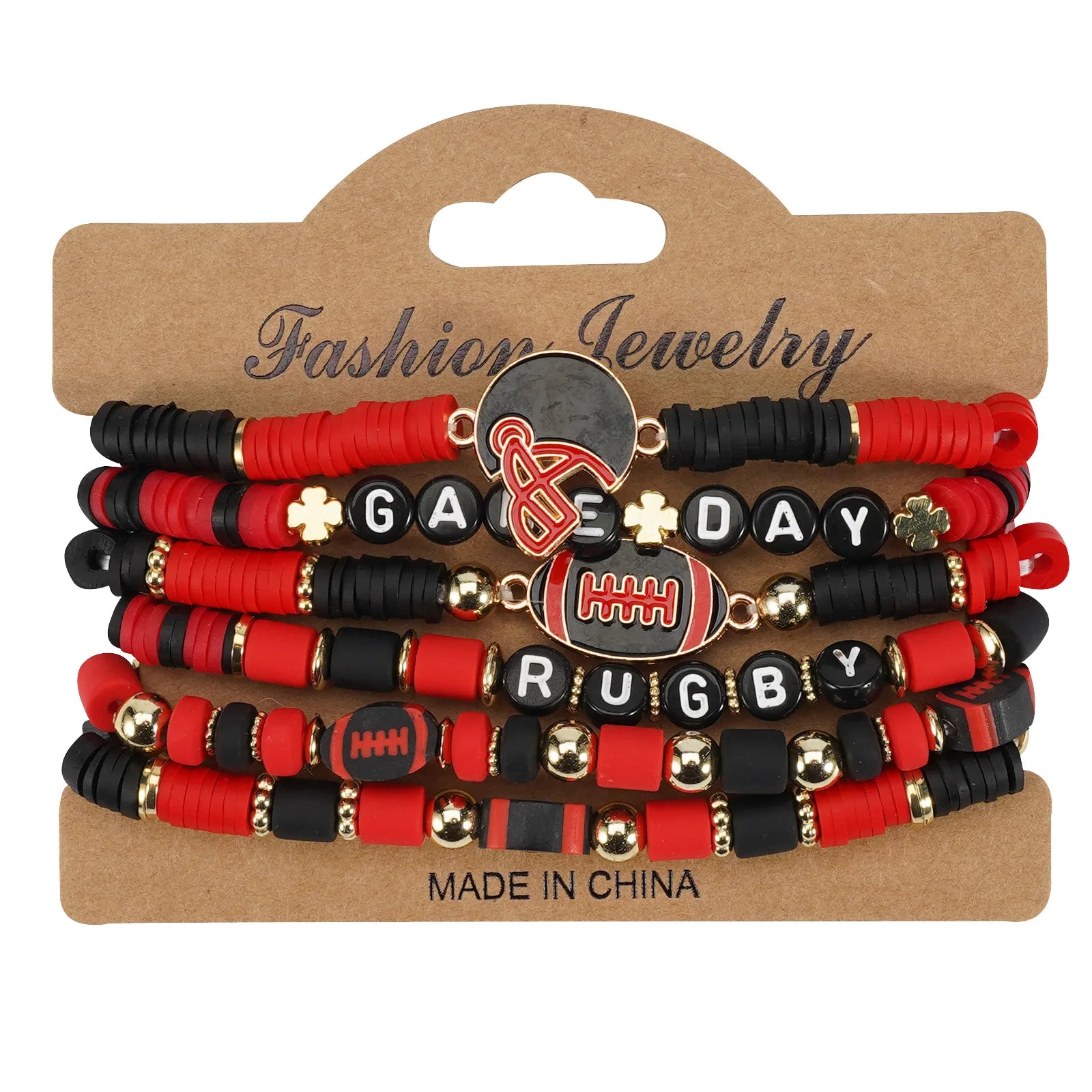 KMVEXO Game Day Polymer Clay Beaded Rugby Ball Bracelet Sets for Women Men Letter Sports Bracelet Bangle Wristband Party Jewelry