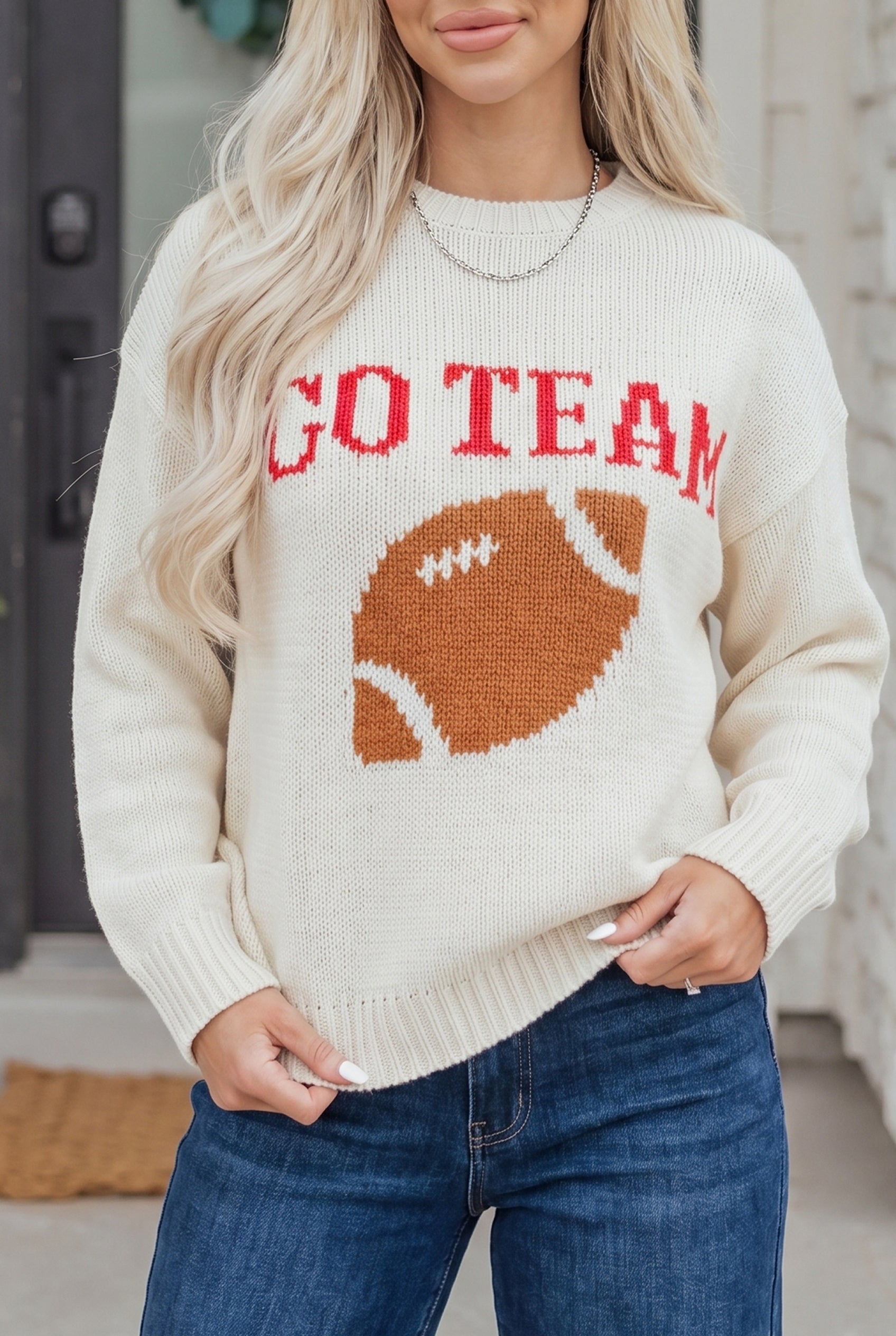 Beige Go Team Knit Sweater