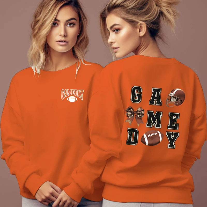 Football Lovers Gifts Classic Sweatshirts Women Game Day Essential Autumn Hoodies Football Bow Sports Lover Fashion Sweatshirt