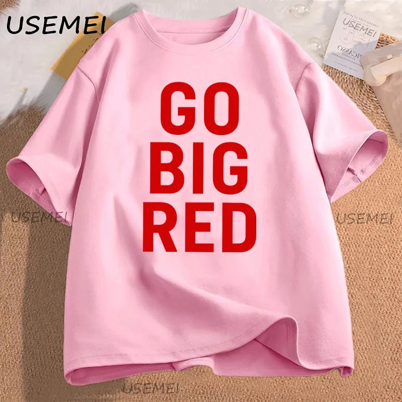 Go Big Red T Shirt Football Volleyball Basketball Tee Men Women Game Day T-Shirt Casual Printed Cotton Short-sleeve Tees