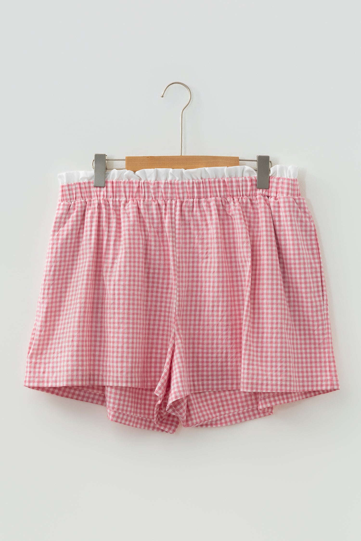 Khaki Contrast Trim Plaid Print Plus Size Shorts