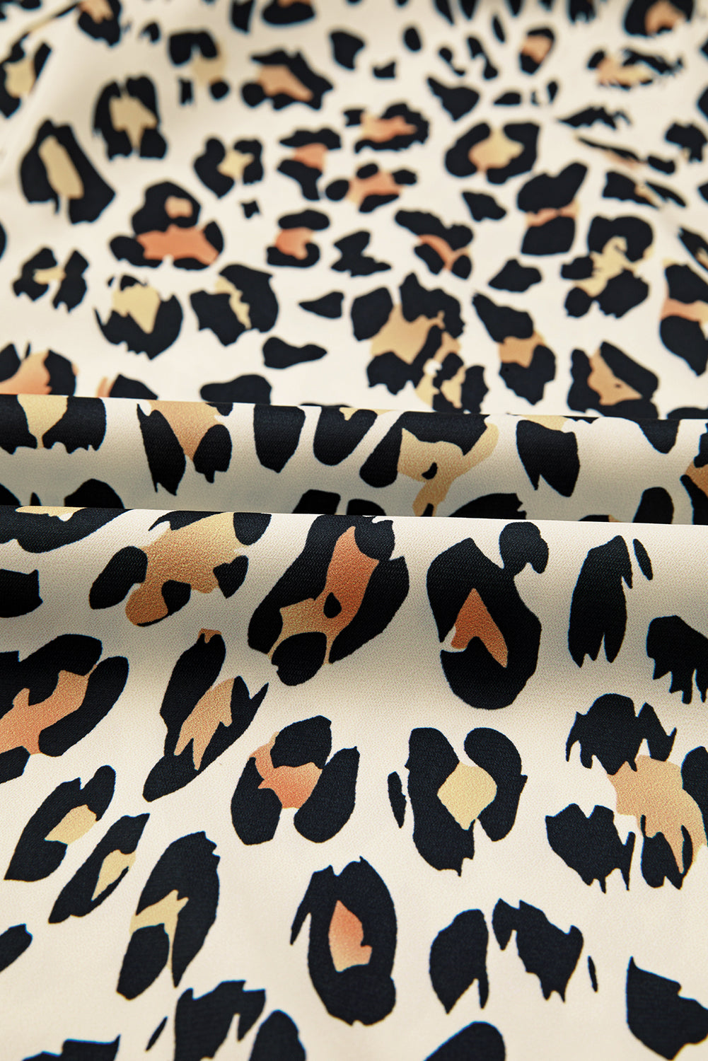 Sky Blue Leopard Color Block Contrast Striped V Neck Half Sleeve Loose Fit Blouse