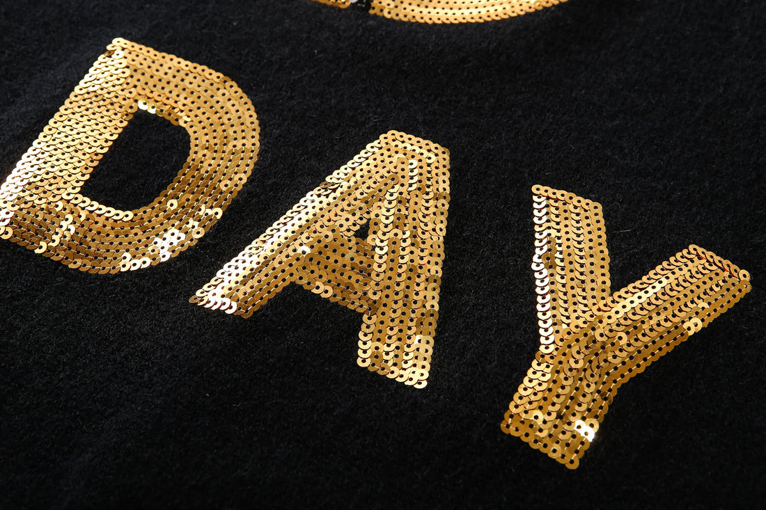 Woman Clothing Black and Gold Pullovers Game Day Sequins Sweater Women