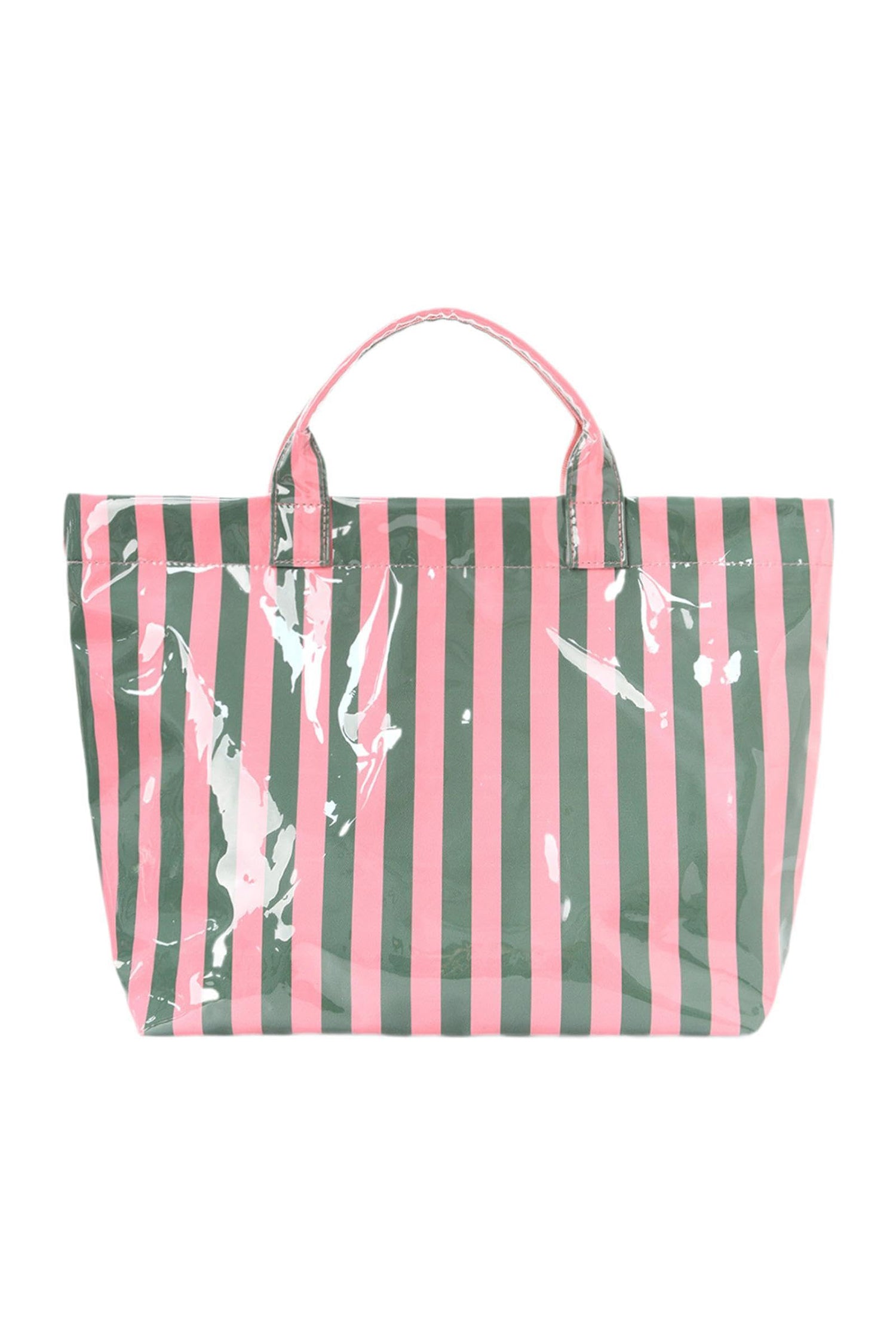 Rose Red Glossy Striped Vinyl Large Tote Bag