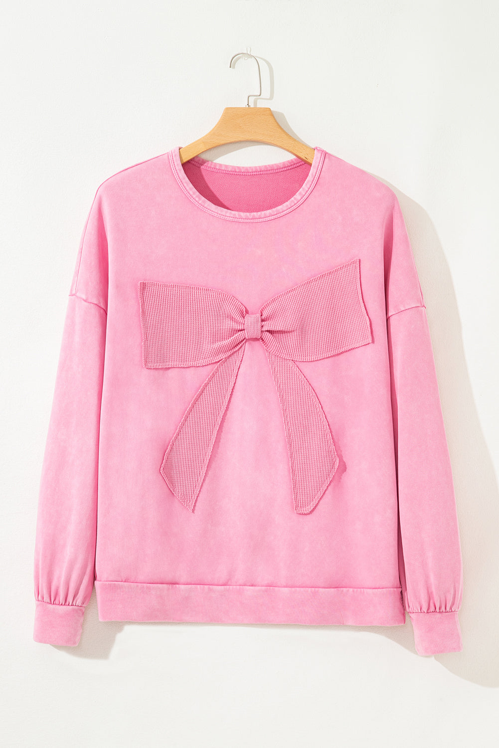 Bonbon Waffle Bowknot Patchwork Mineral Wash Plus Size Top