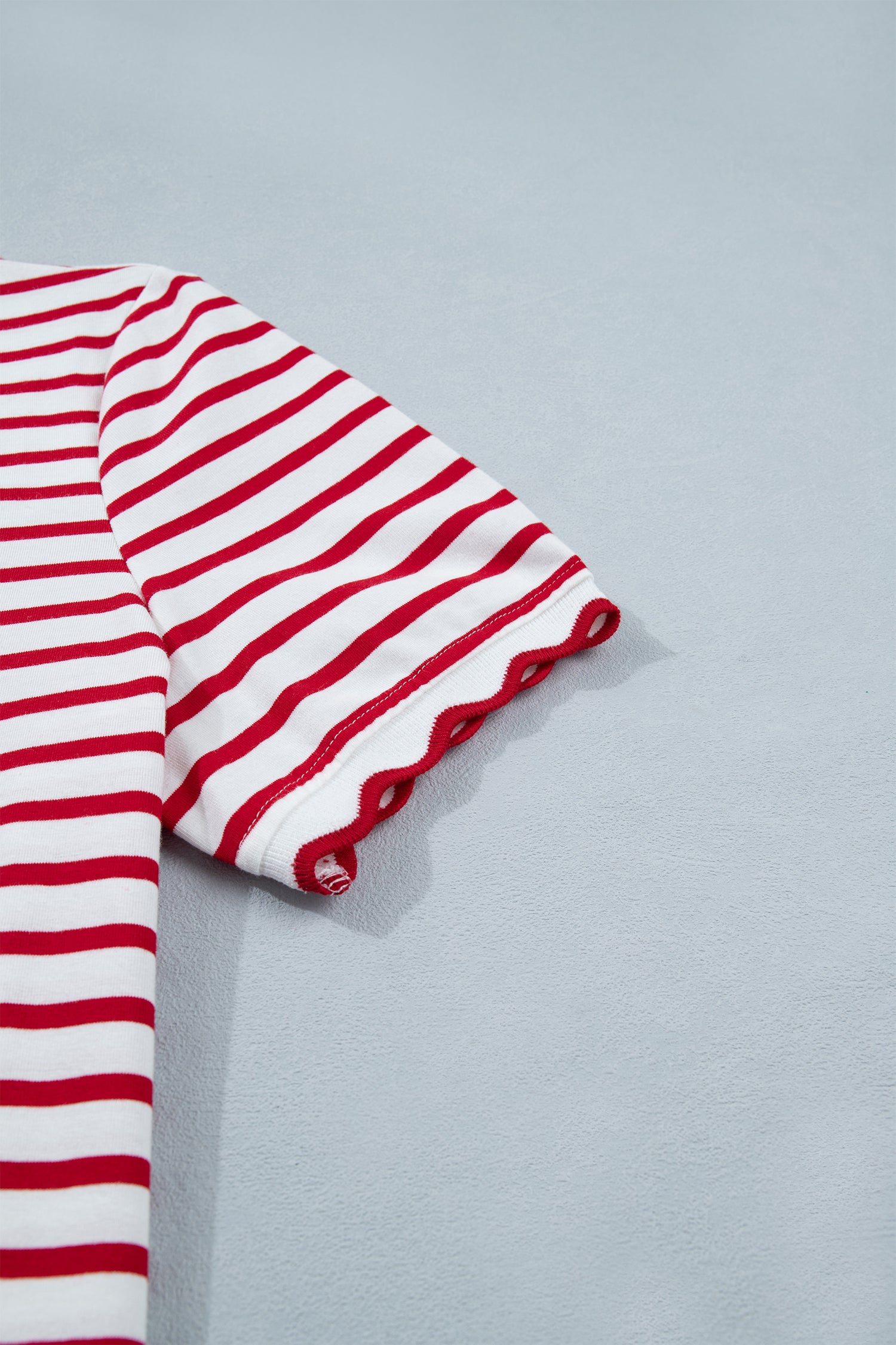 Red Stripe Scallop Hem Top Shorts Set