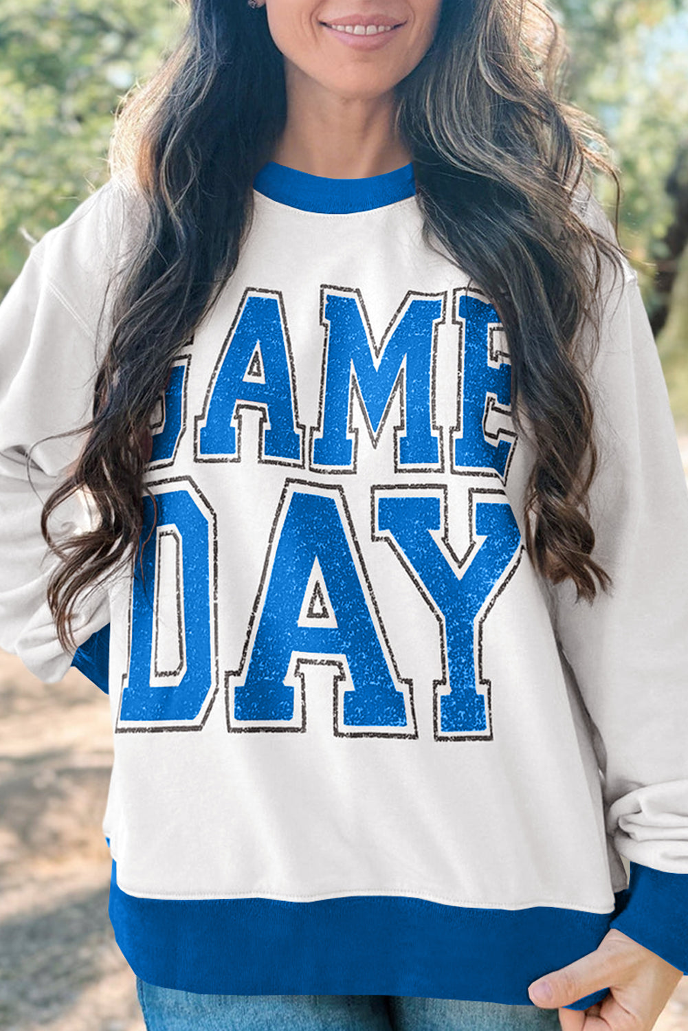 Oatmeal GAME DAY Letter Contrast Trim Baggy Sweatshirt