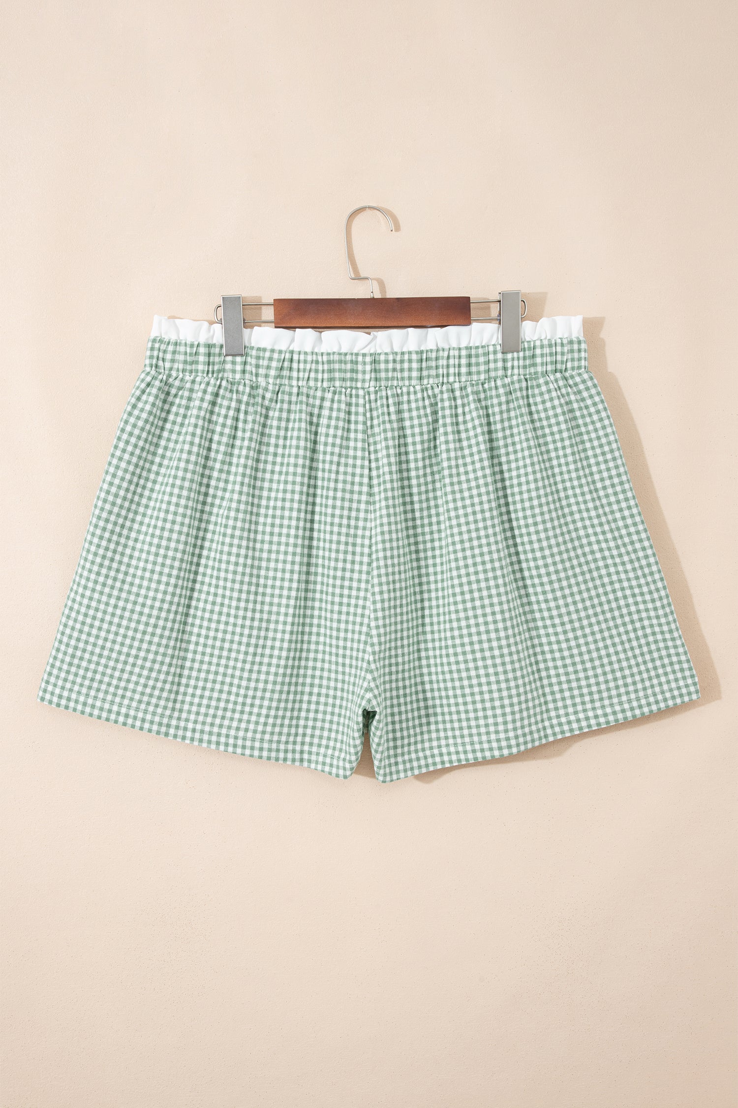 Khaki Contrast Trim Plaid Print Plus Size Shorts