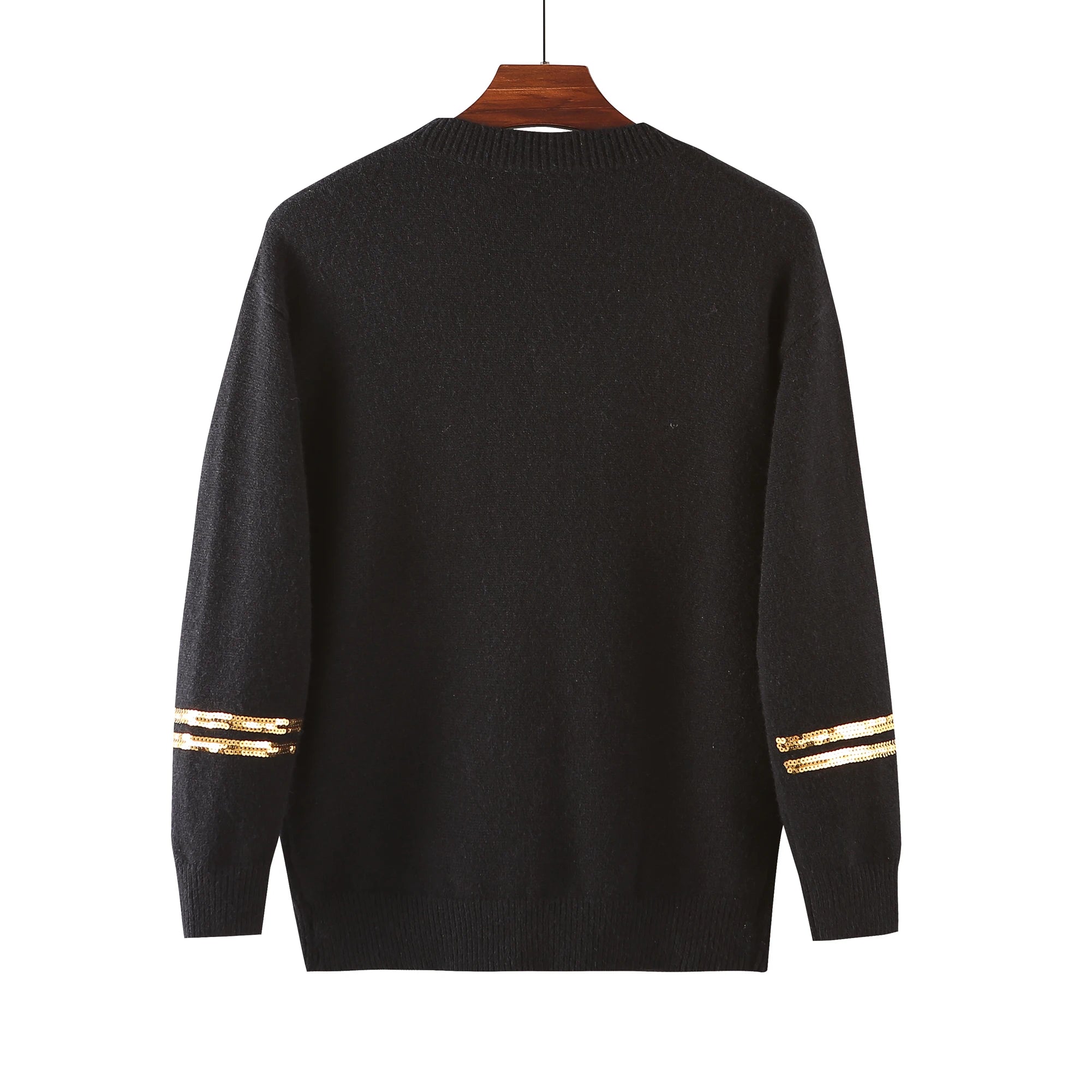 Woman Clothing Black and Gold Pullovers Game Day Sequins Sweater Women