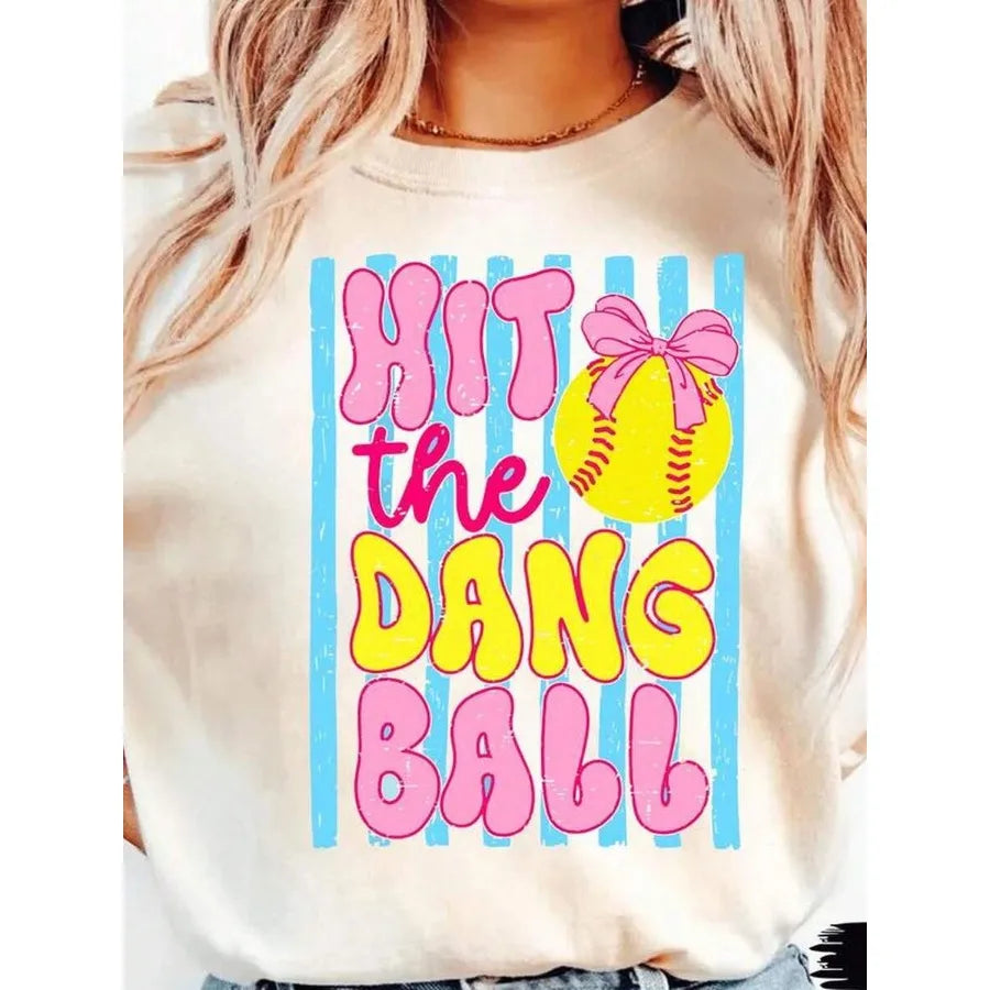 【New style】Funny Game Day Softball Mom Team Sport Hit The Dang Ball Shirt Vintage Coquette Bow Softball Season Swing Batter Bat