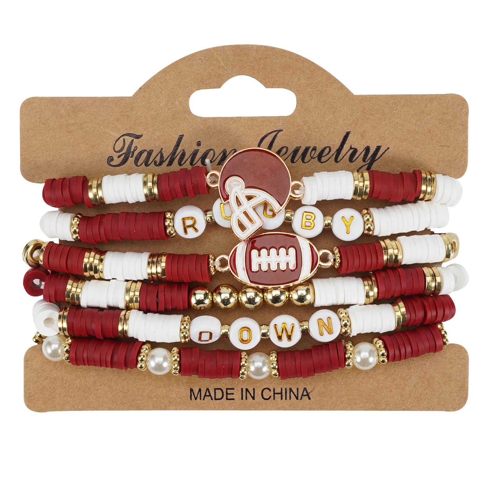KMVEXO Game Day Polymer Clay Beaded Rugby Ball Bracelet Sets for Women Men Letter Sports Bracelet Bangle Wristband Party Jewelry