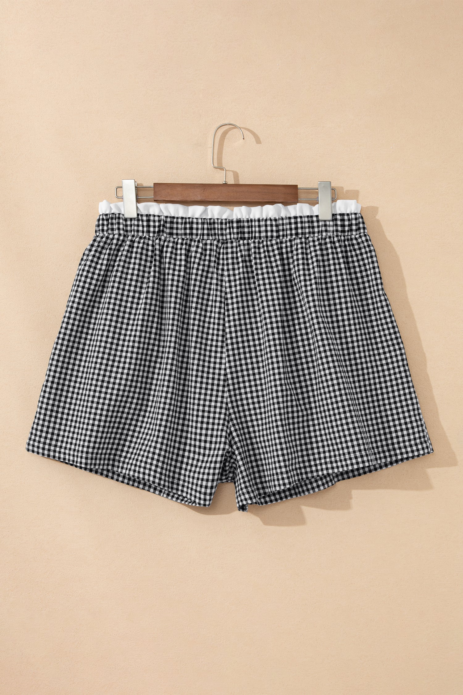 Khaki Contrast Trim Plaid Print Plus Size Shorts