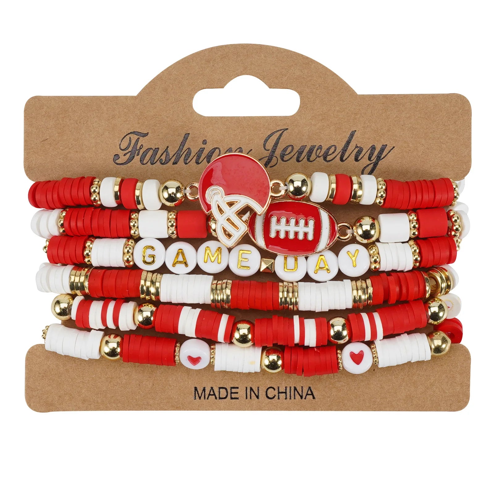 KMVEXO Game Day Polymer Clay Beaded Rugby Ball Bracelet Sets for Women Men Letter Sports Bracelet Bangle Wristband Party Jewelry