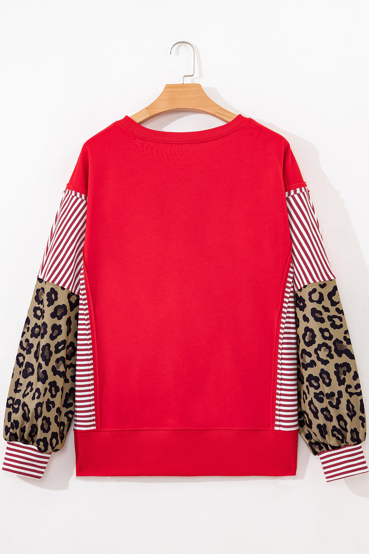 Fiery Red Striped Patchwork Sleeve Colorblock Sweatshirt