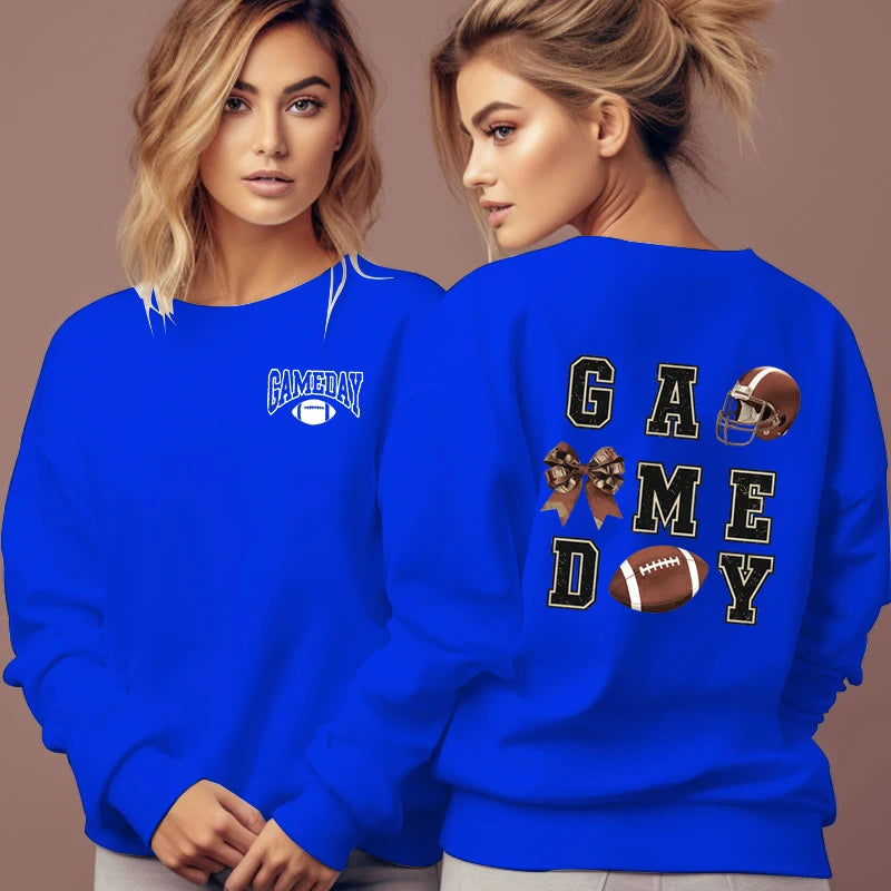 Football Lovers Gifts Classic Sweatshirts Women Game Day Essential Autumn Hoodies Football Bow Sports Lover Fashion Sweatshirt